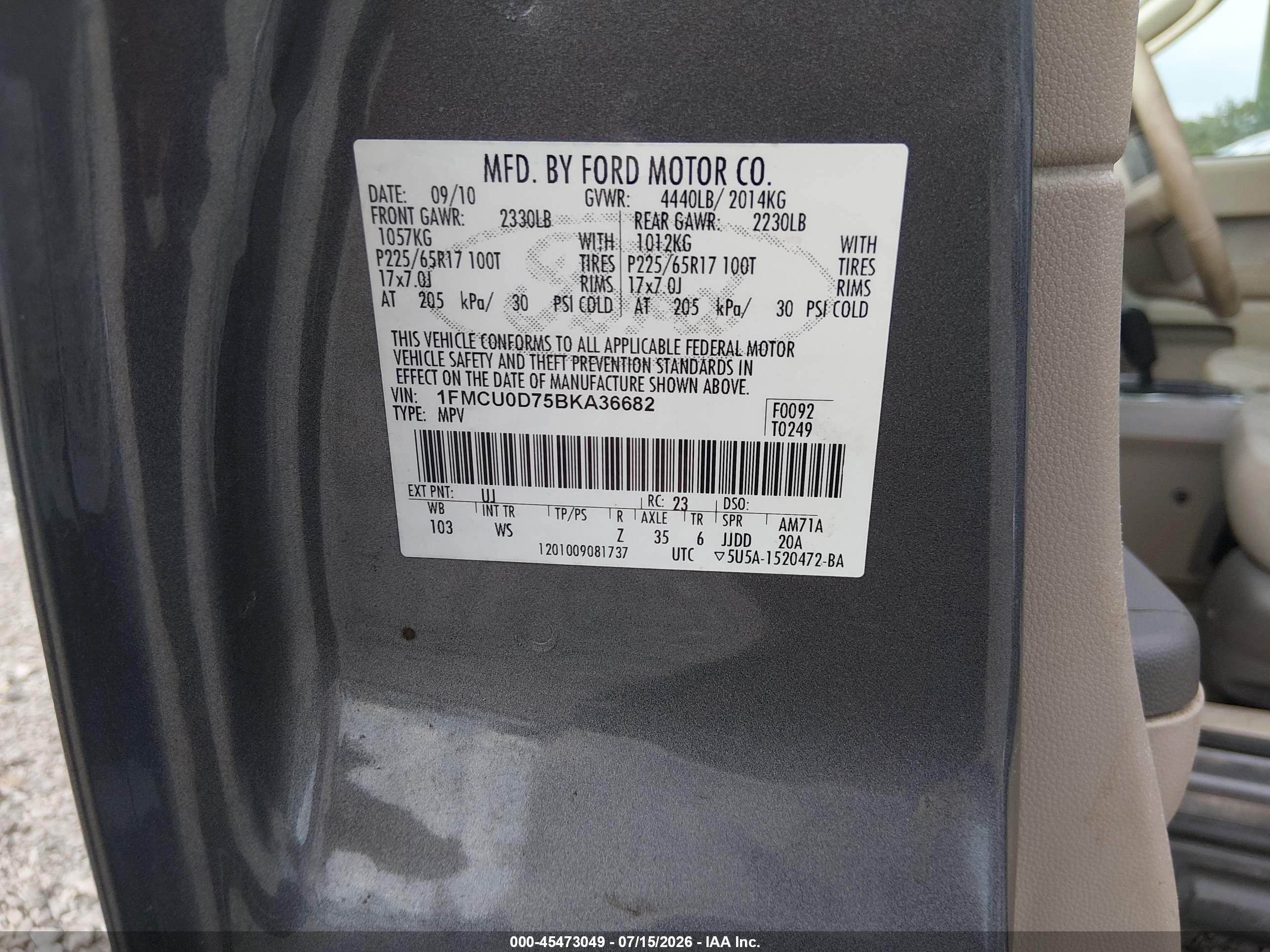 2011 Ford Escape Xlt Gray vin: 1FMCU0D75BKA36682