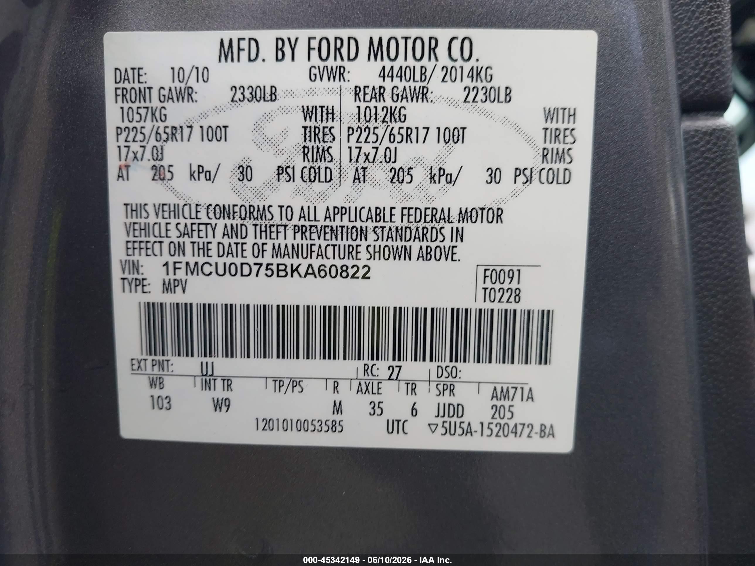 2011 Ford Escape Xlt Gray vin: 1FMCU0D75BKA60822