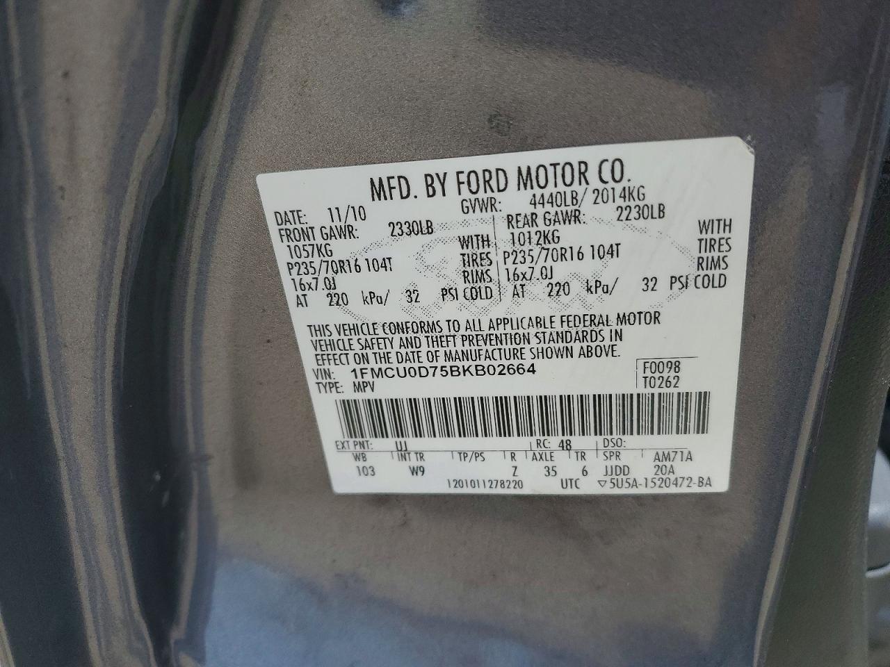 2011 Ford Escape Xlt Gray vin: 1FMCU0D75BKB02664