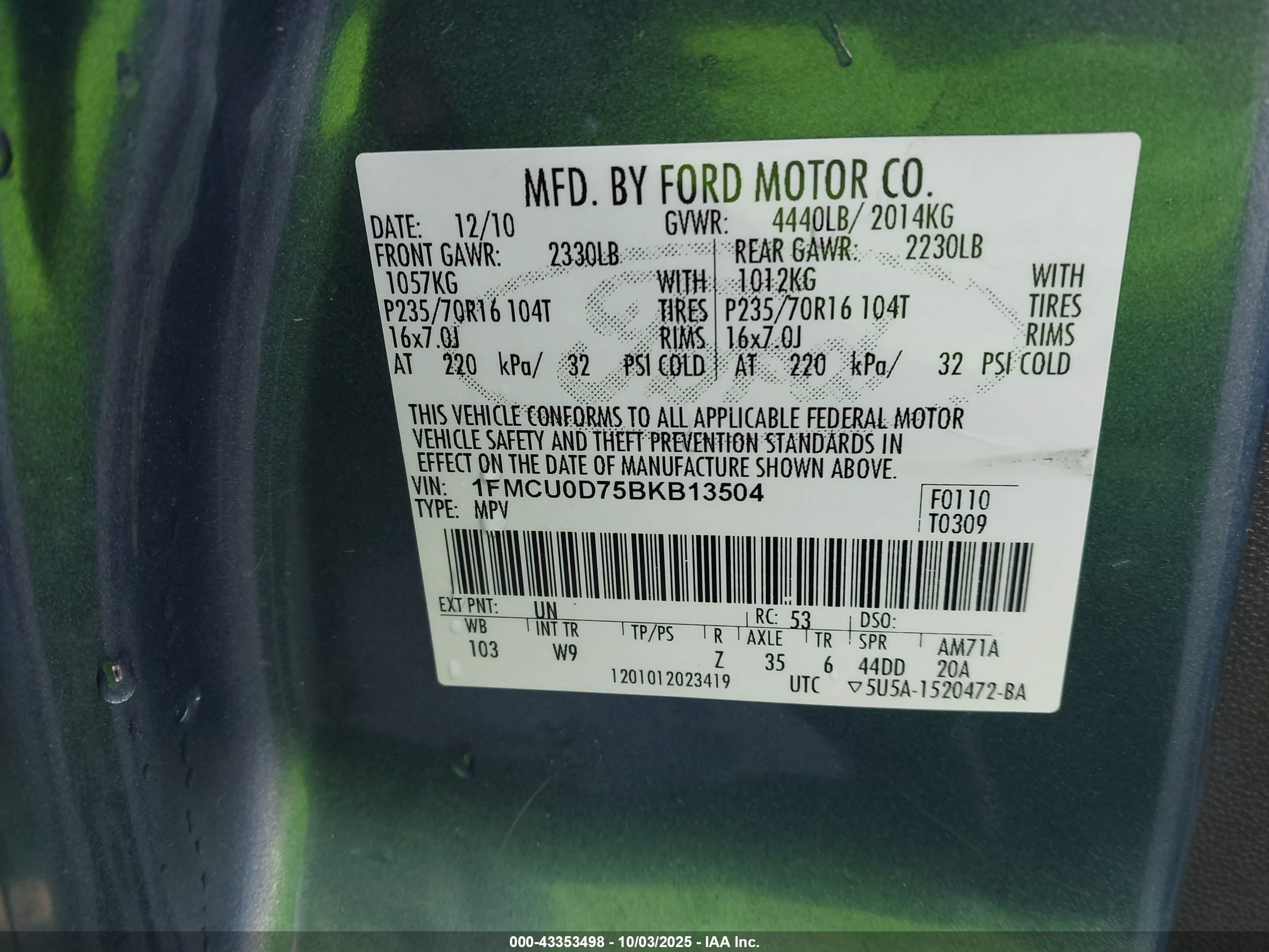 2011 Ford Escape Xlt Blue vin: 1FMCU0D75BKB13504