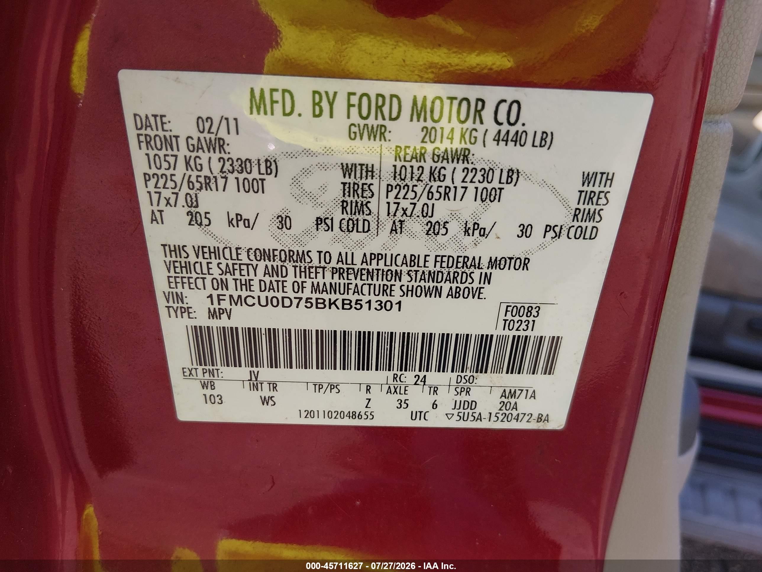 2011 Ford Escape Xlt Red vin: 1FMCU0D75BKB51301