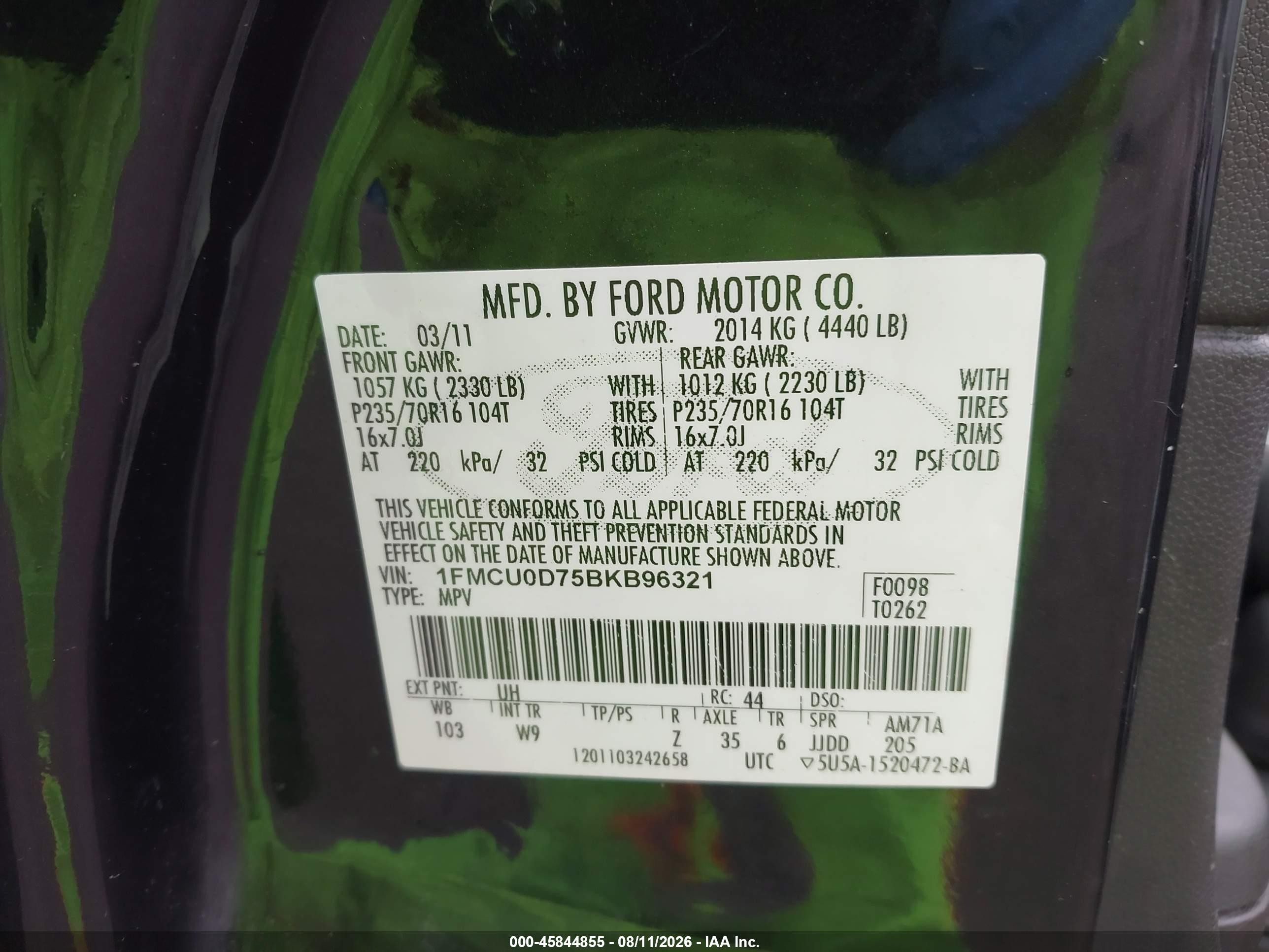 2011 Ford Escape Xlt Черный vin: 1FMCU0D75BKB96321