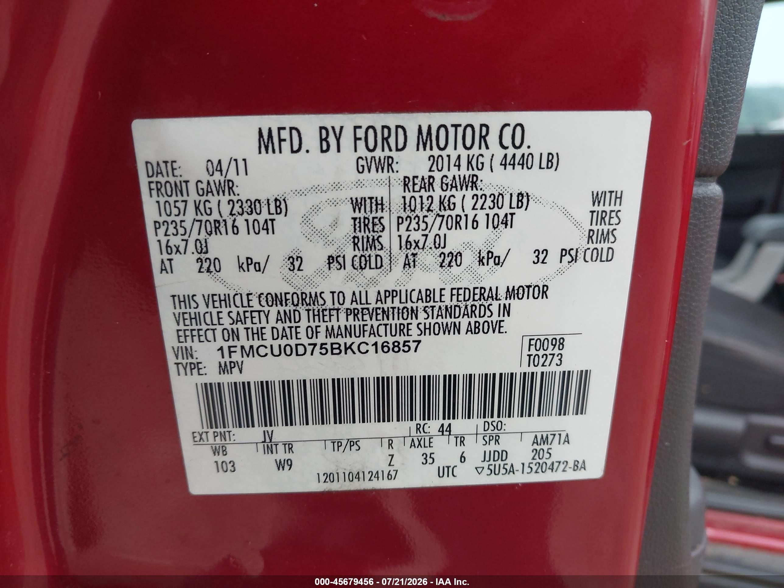 2011 Ford Escape Xlt Red vin: 1FMCU0D75BKC16857