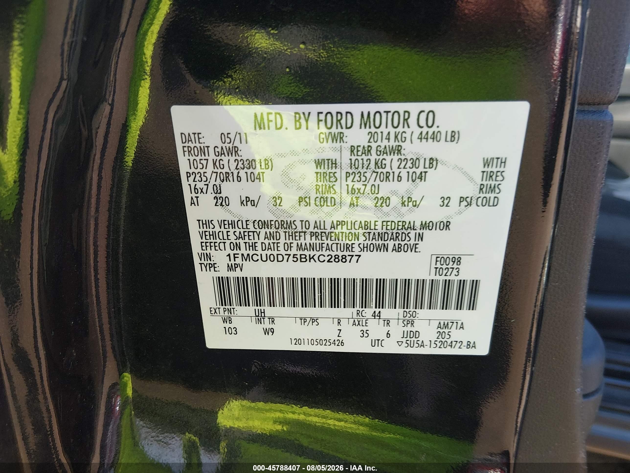 2011 Ford Escape Xlt Black vin: 1FMCU0D75BKC28877