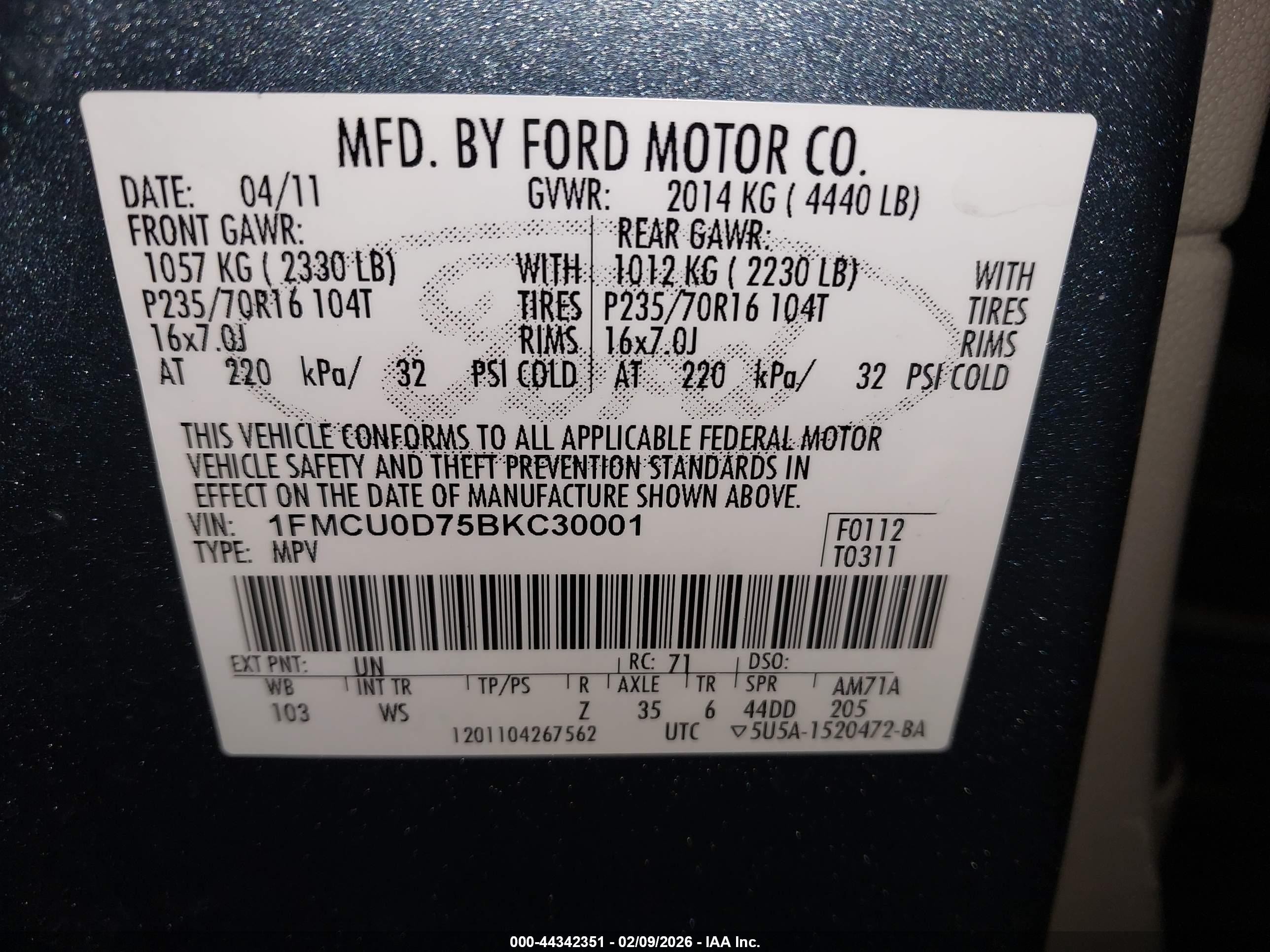 2011 Ford Escape Xlt Blue vin: 1FMCU0D75BKC30001