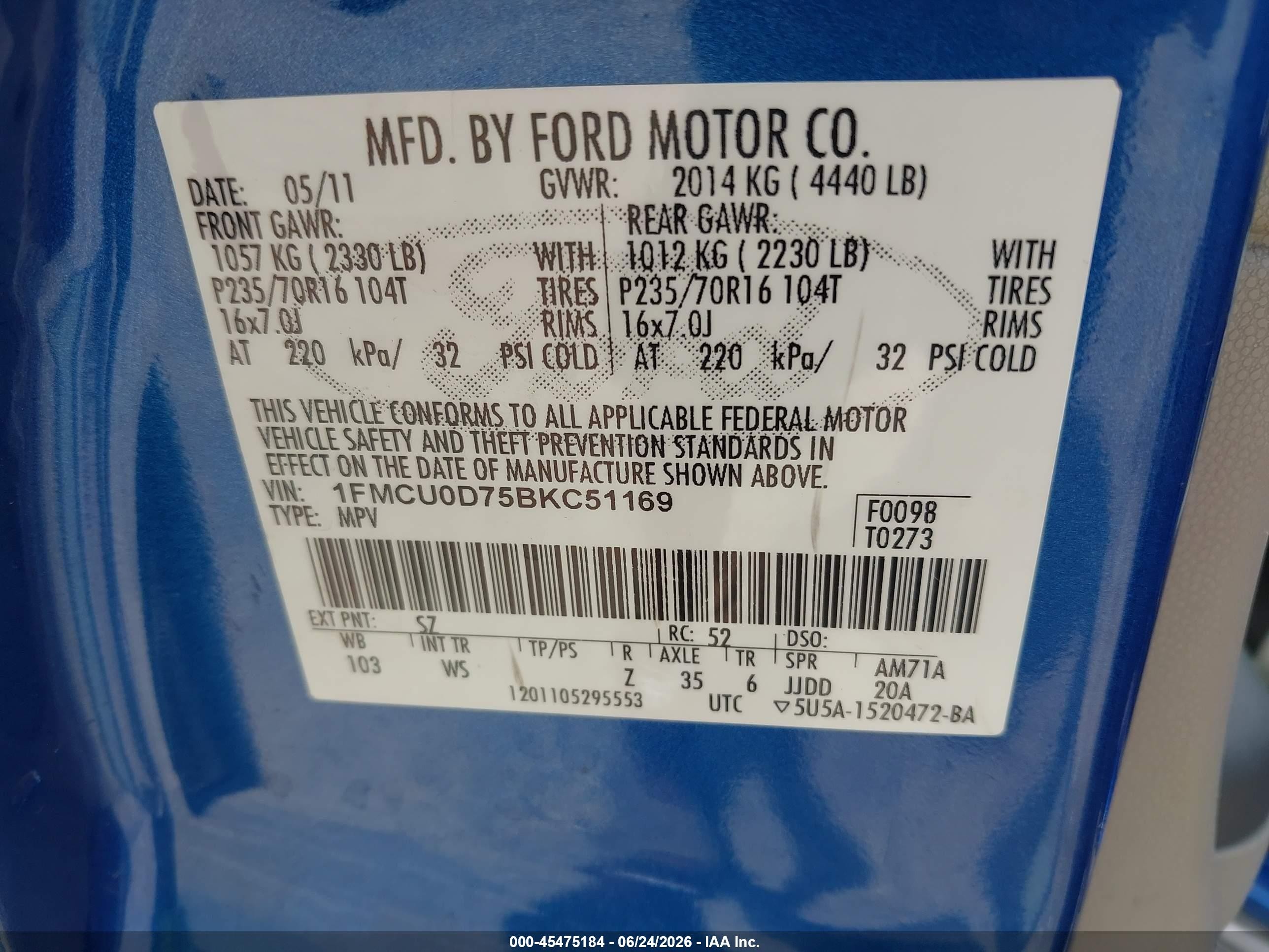 2011 Ford Escape Xlt Blue vin: 1FMCU0D75BKC51169