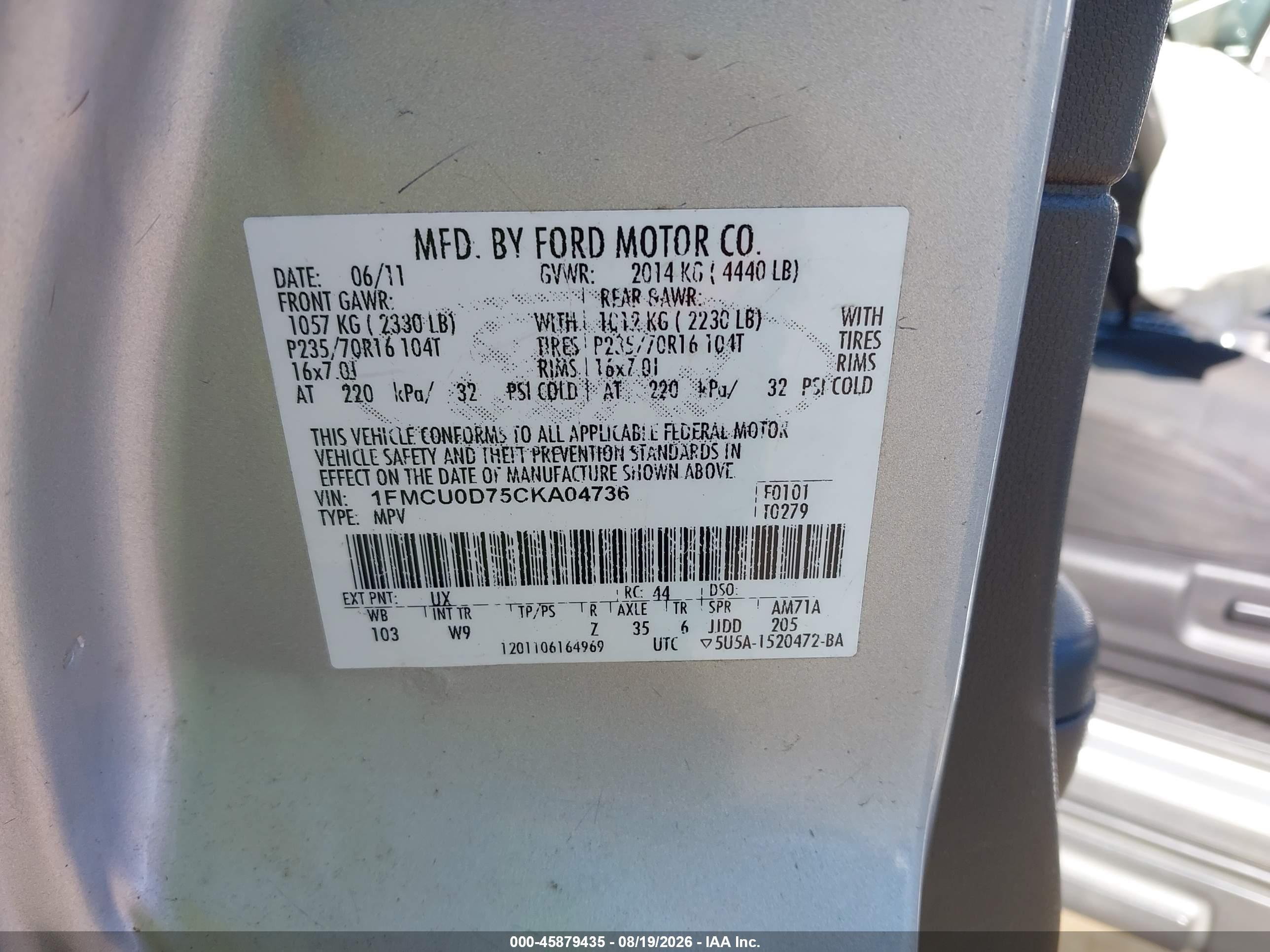 2012 Ford Escape Xlt Silver vin: 1FMCU0D75CKA04736