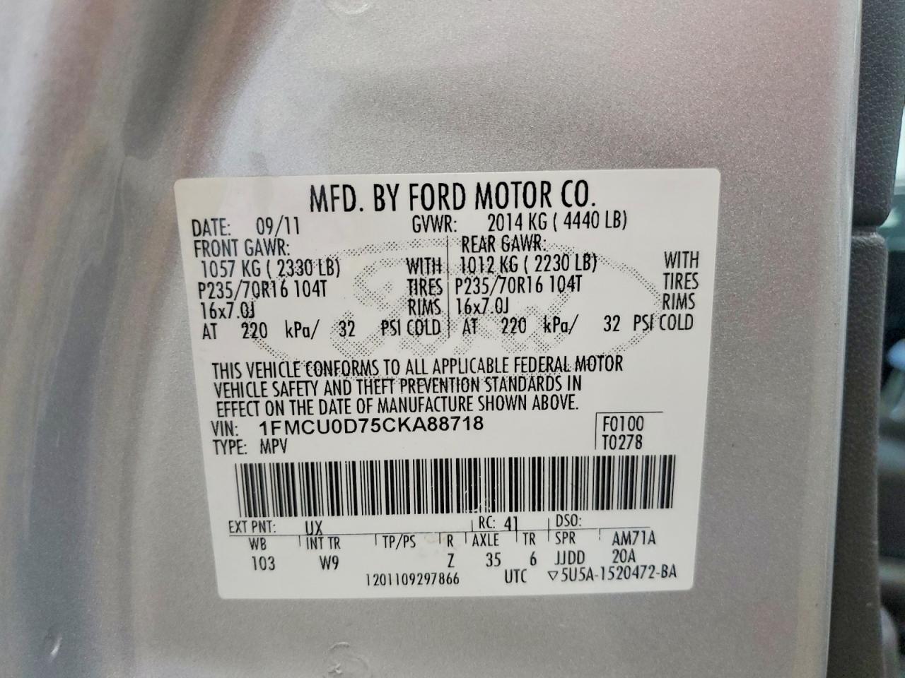 2012 Ford Escape Xlt Silver vin: 1FMCU0D75CKA88718
