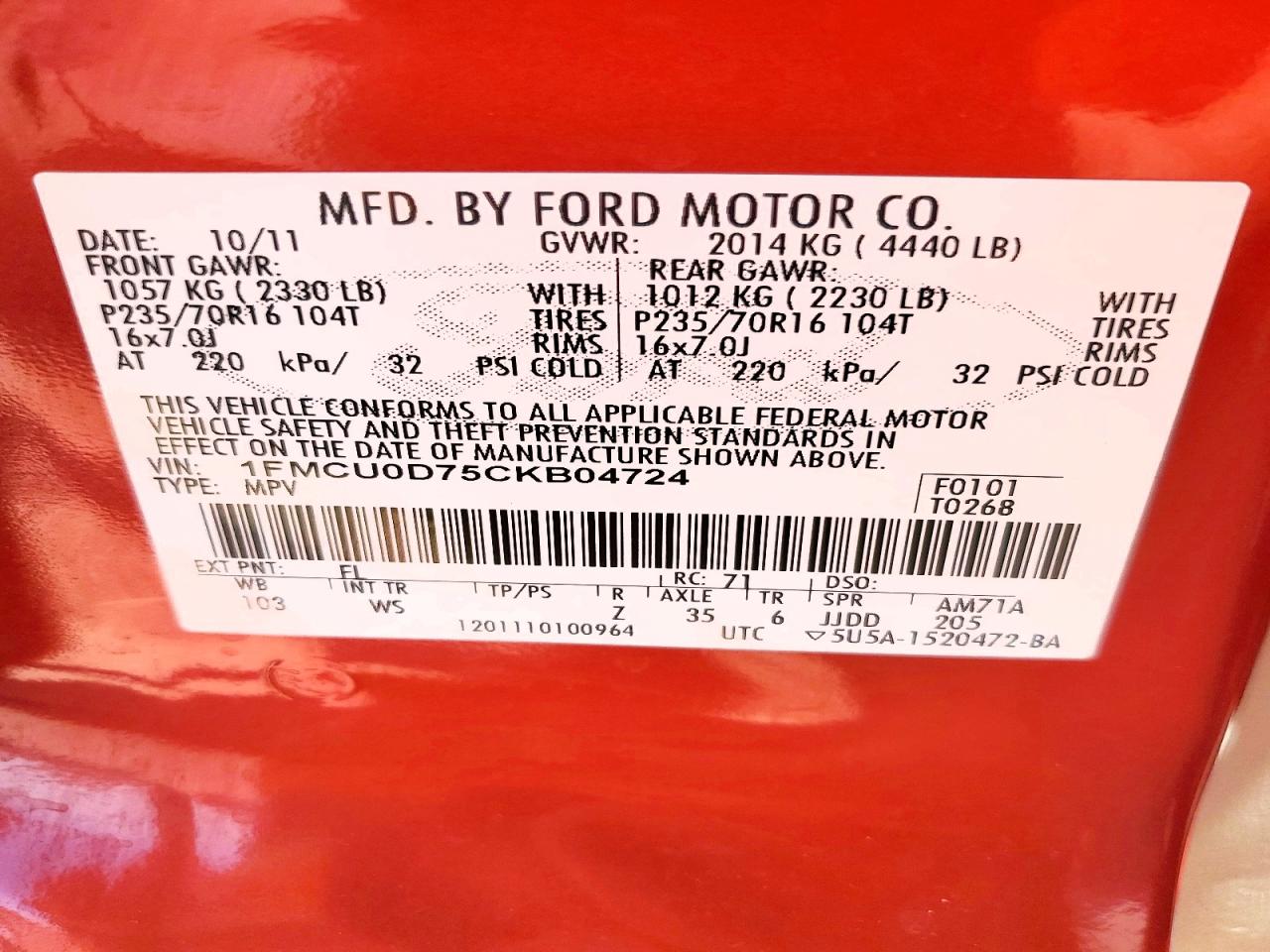 2012 Ford Escape Xlt Red vin: 1FMCU0D75CKB04724