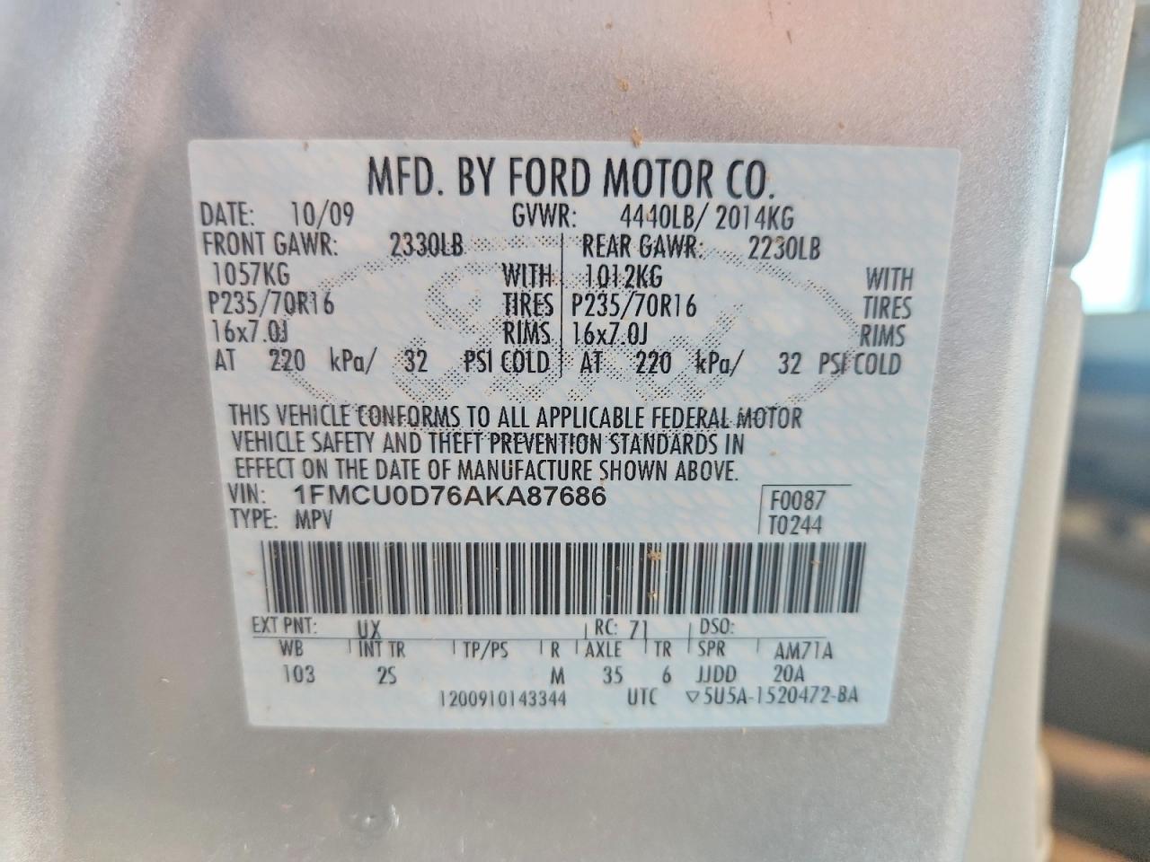 2010 Ford Escape Xlt Silver vin: 1FMCU0D76AKA87686