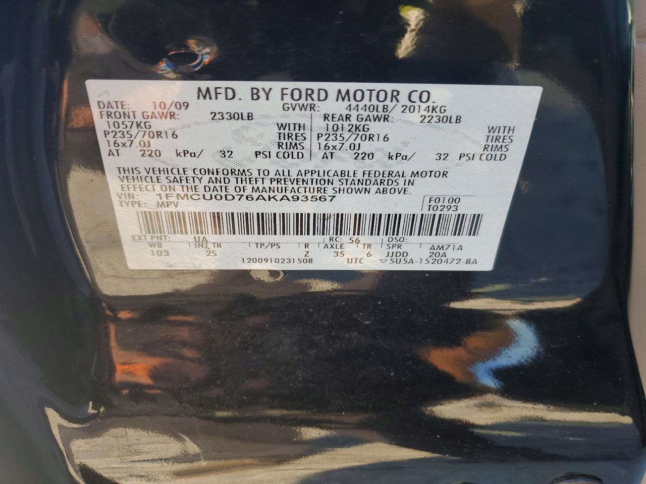 2010 Ford Escape Xlt Black vin: 1FMCU0D76AKA93567