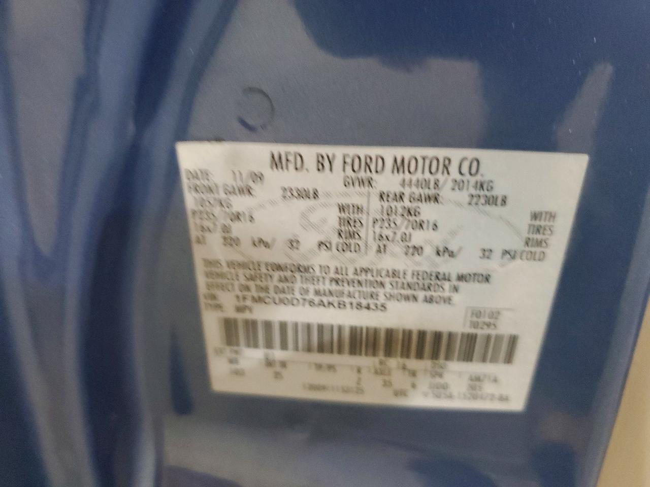 2010 Ford Escape Xlt Blue vin: 1FMCU0D76AKB18435