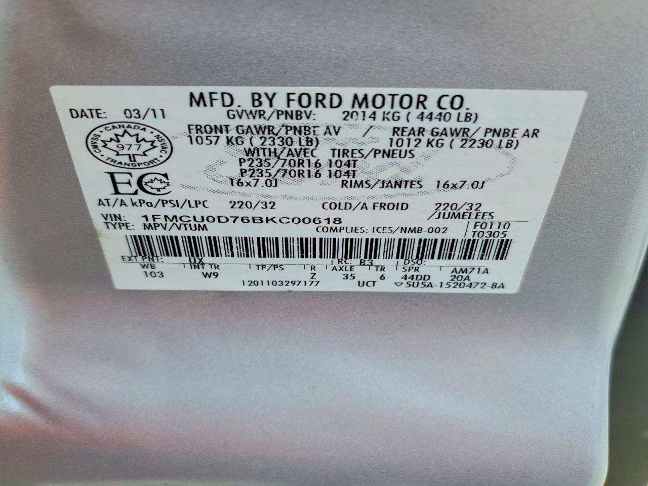 2011 Ford Escape Xlt Silver vin: 1FMCU0D76BKC00618