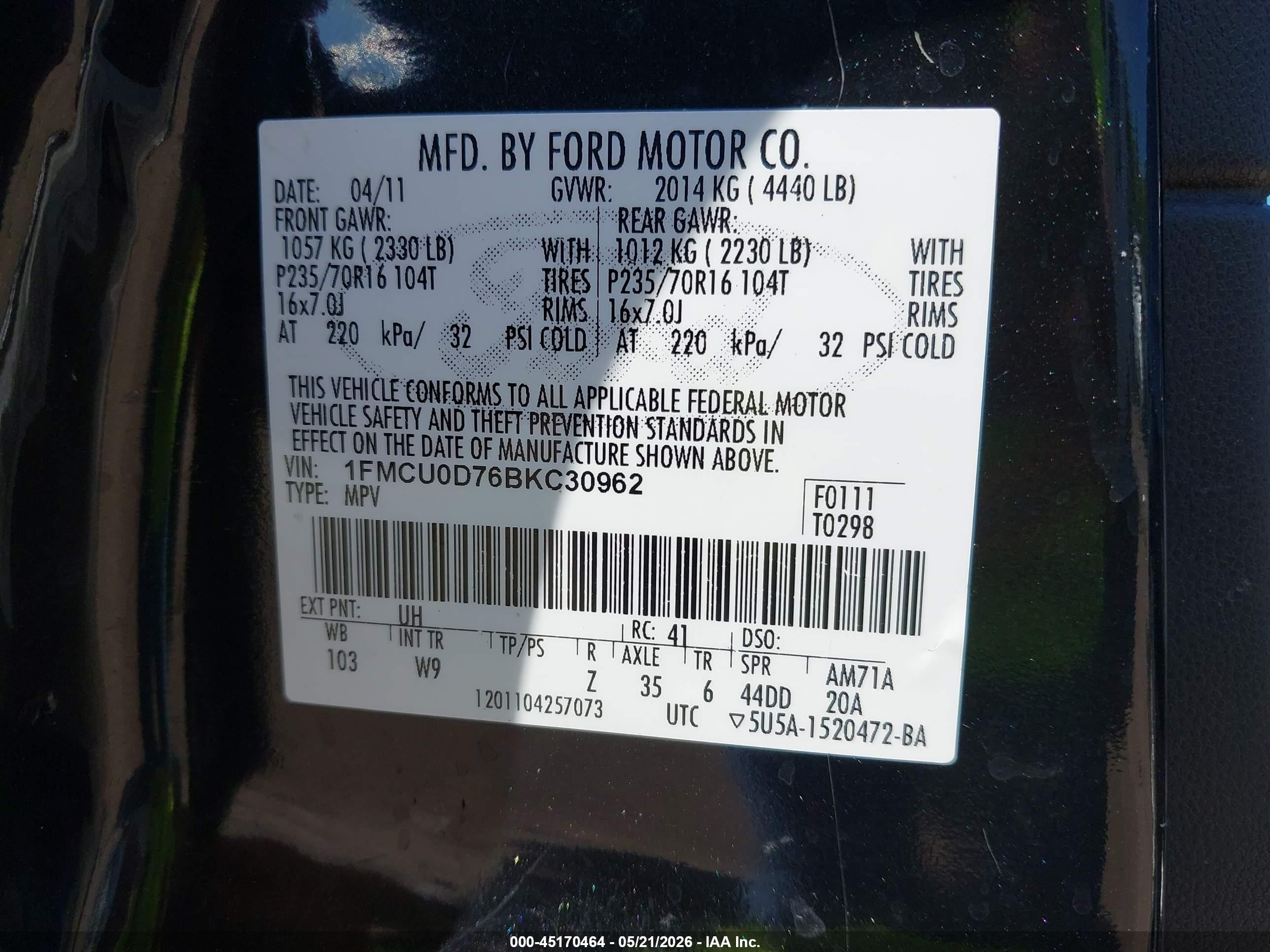 2011 Ford Escape Xlt Black vin: 1FMCU0D76BKC30962