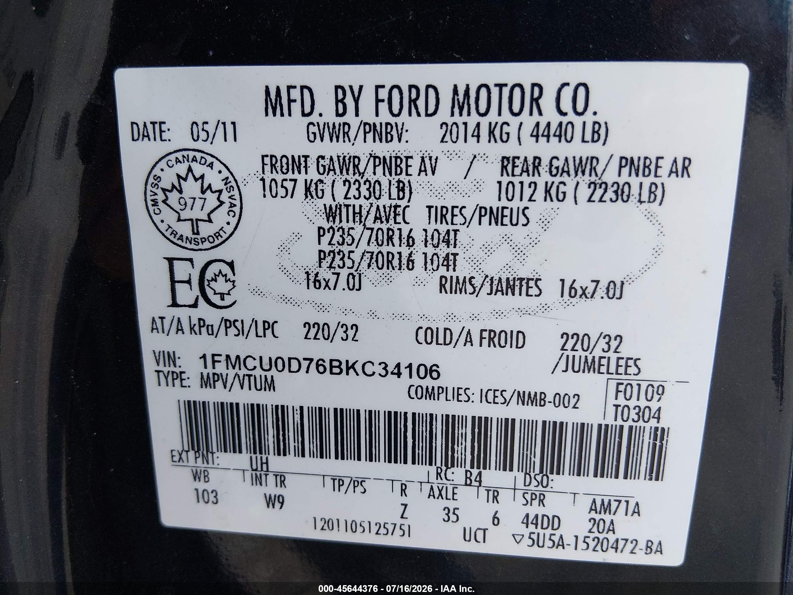 2011 Ford Escape Xlt Automatic Black vin: 1FMCU0D76BKC34106