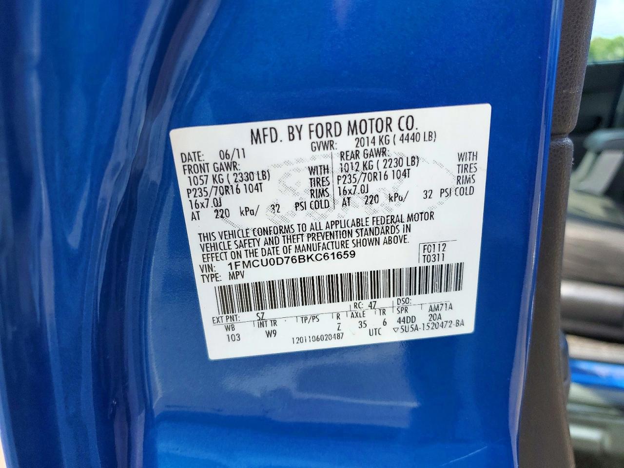 2011 Ford Escape Xlt Blue vin: 1FMCU0D76BKC61659