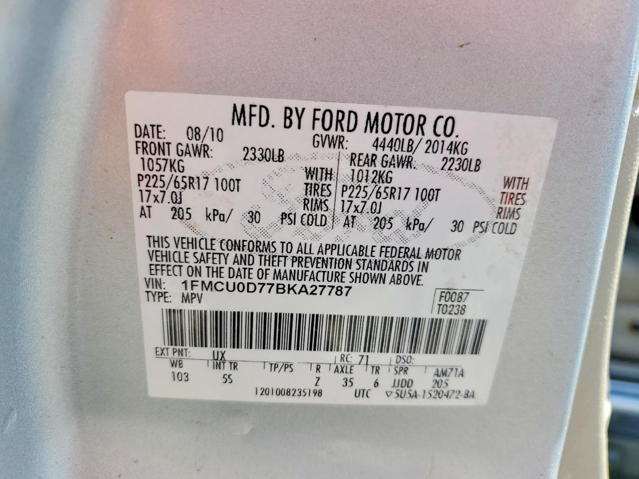 2011 Ford Escape Xlt Silver vin: 1FMCU0D77BKA27787