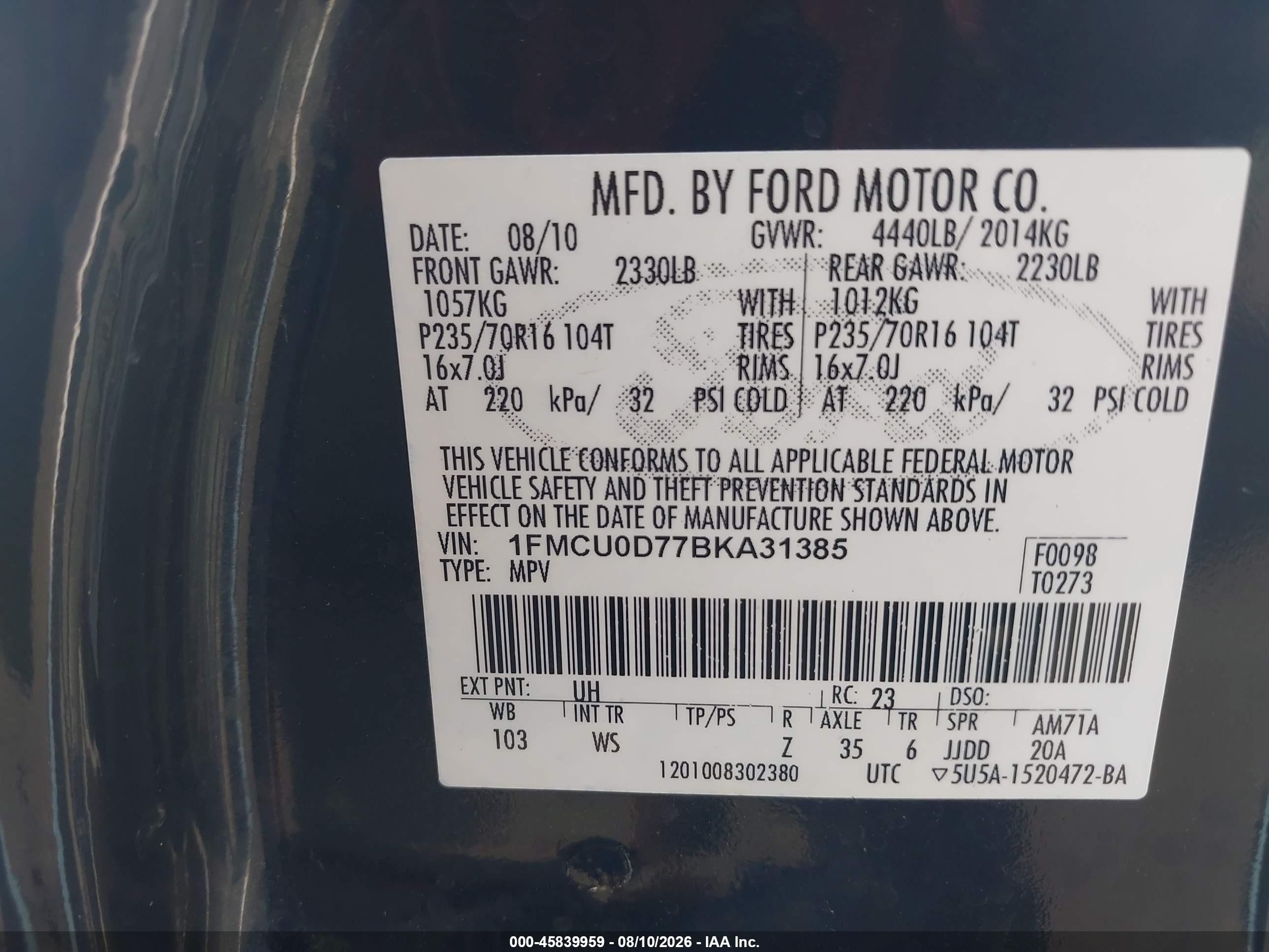 2011 Ford Escape Xlt Black vin: 1FMCU0D77BKA31385