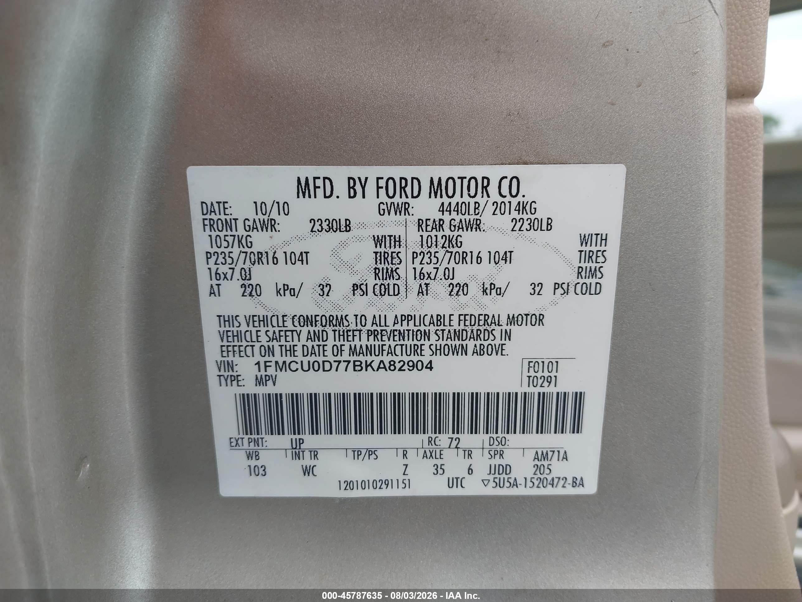 2011 Ford Escape Xlt Tan vin: 1FMCU0D77BKA82904