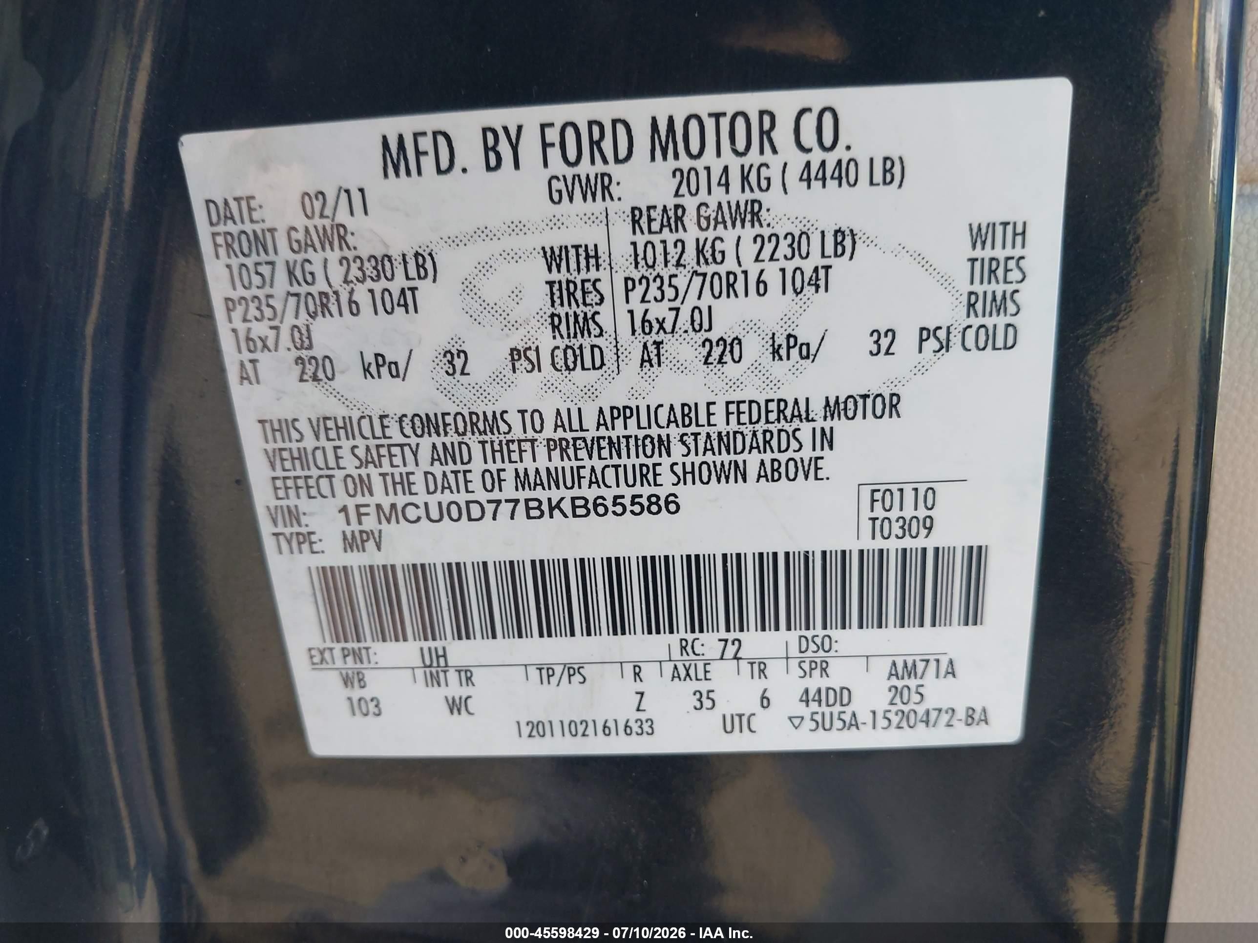 2011 Ford Escape Xlt Black vin: 1FMCU0D77BKB65586