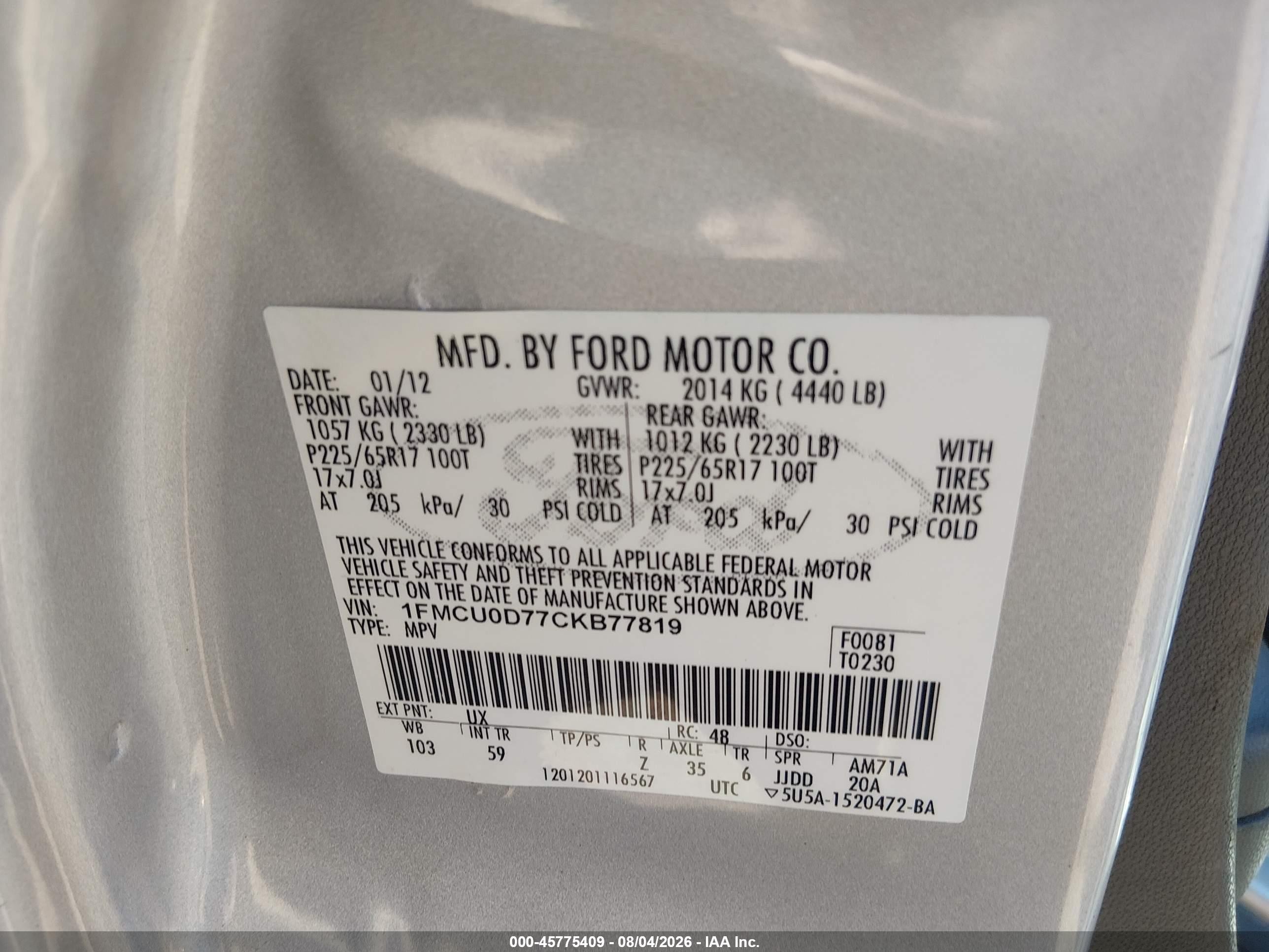2012 Ford Escape Xlt Silver vin: 1FMCU0D77CKB77819