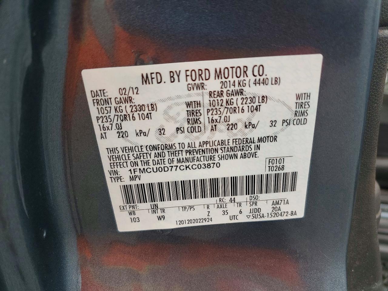 2012 Ford Escape Xlt Blue vin: 1FMCU0D77CKC03870