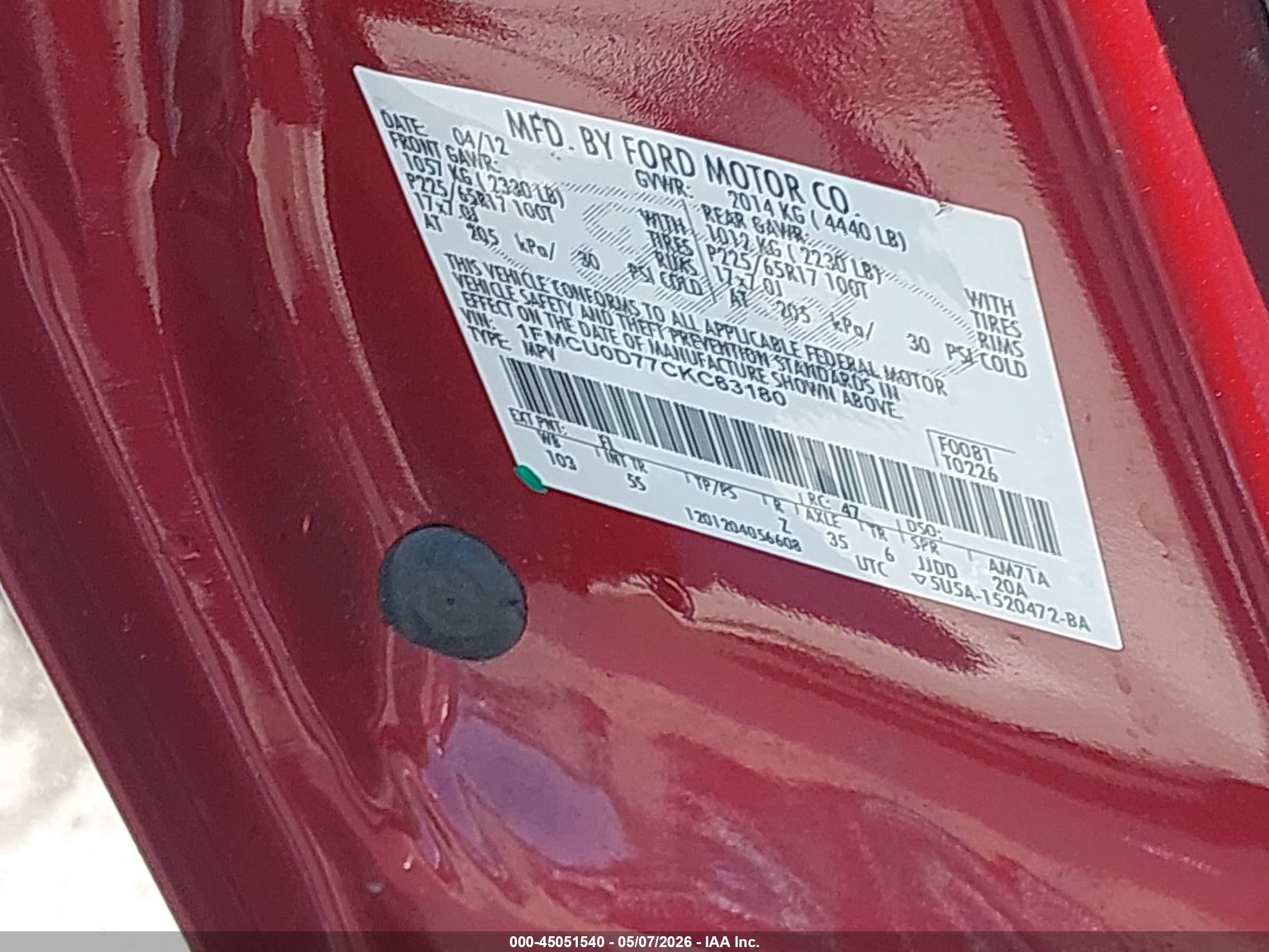 2012 Ford Escape Xlt Red vin: 1FMCU0D77CKC63180
