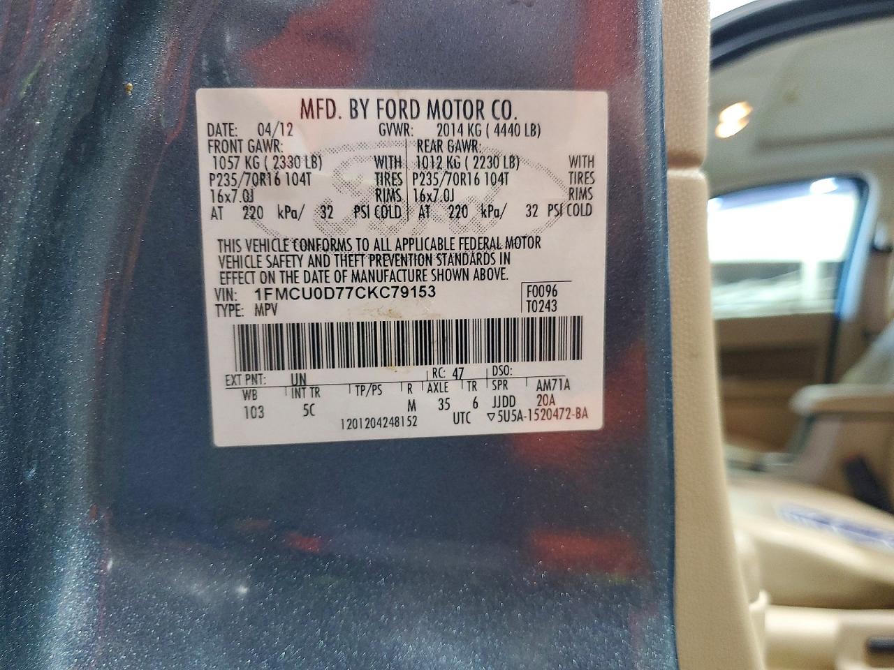2012 Ford Escape Xlt Blue vin: 1FMCU0D77CKC79153