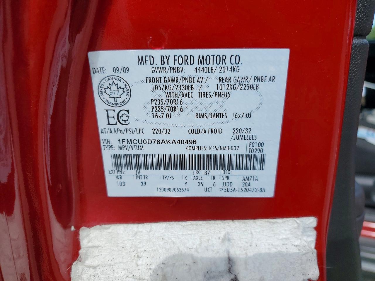 2010 Ford Escape Xlt Red vin: 1FMCU0D78AKA40496