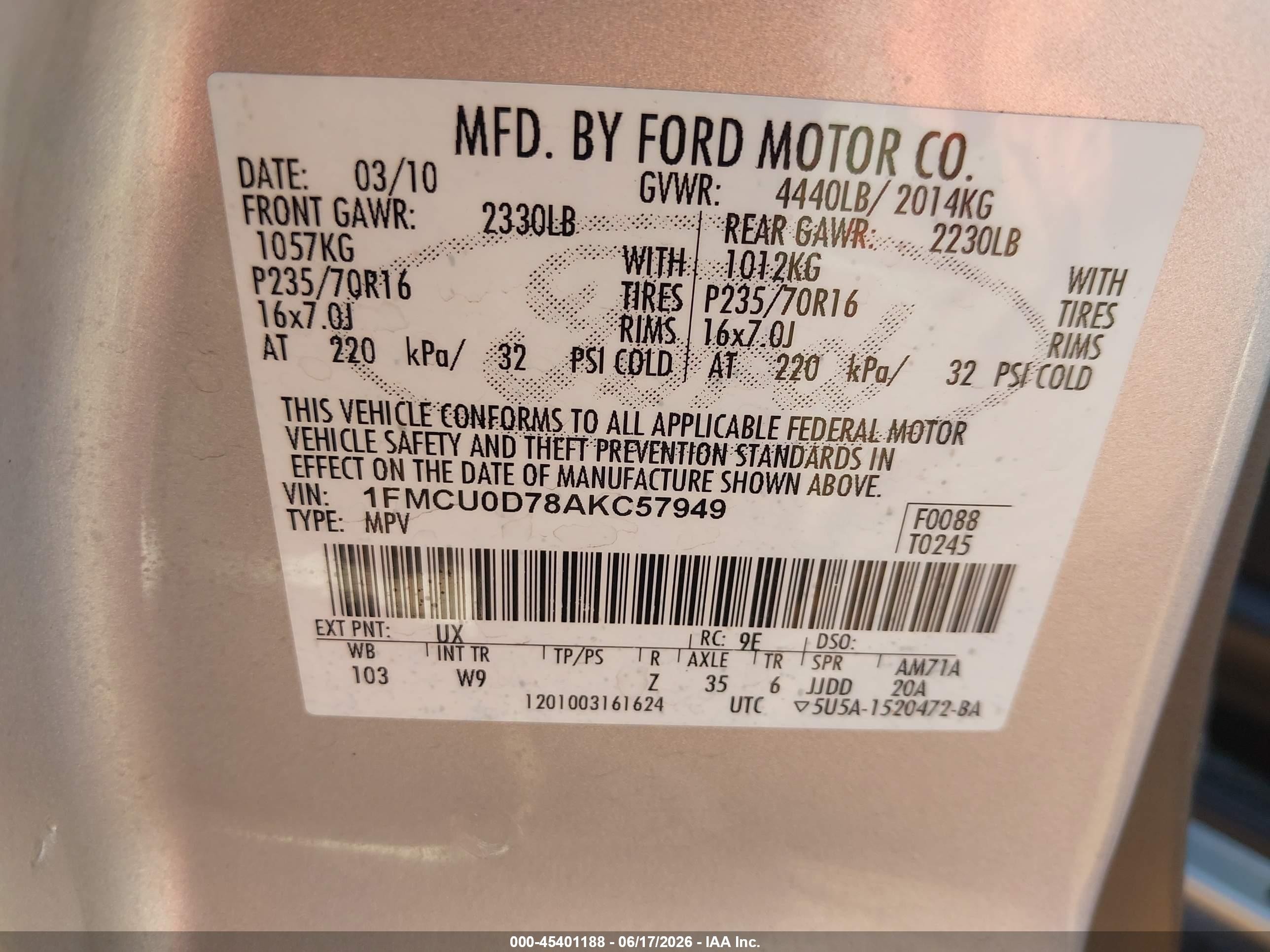 2010 Ford Escape Xlt Silver vin: 1FMCU0D78AKC57949