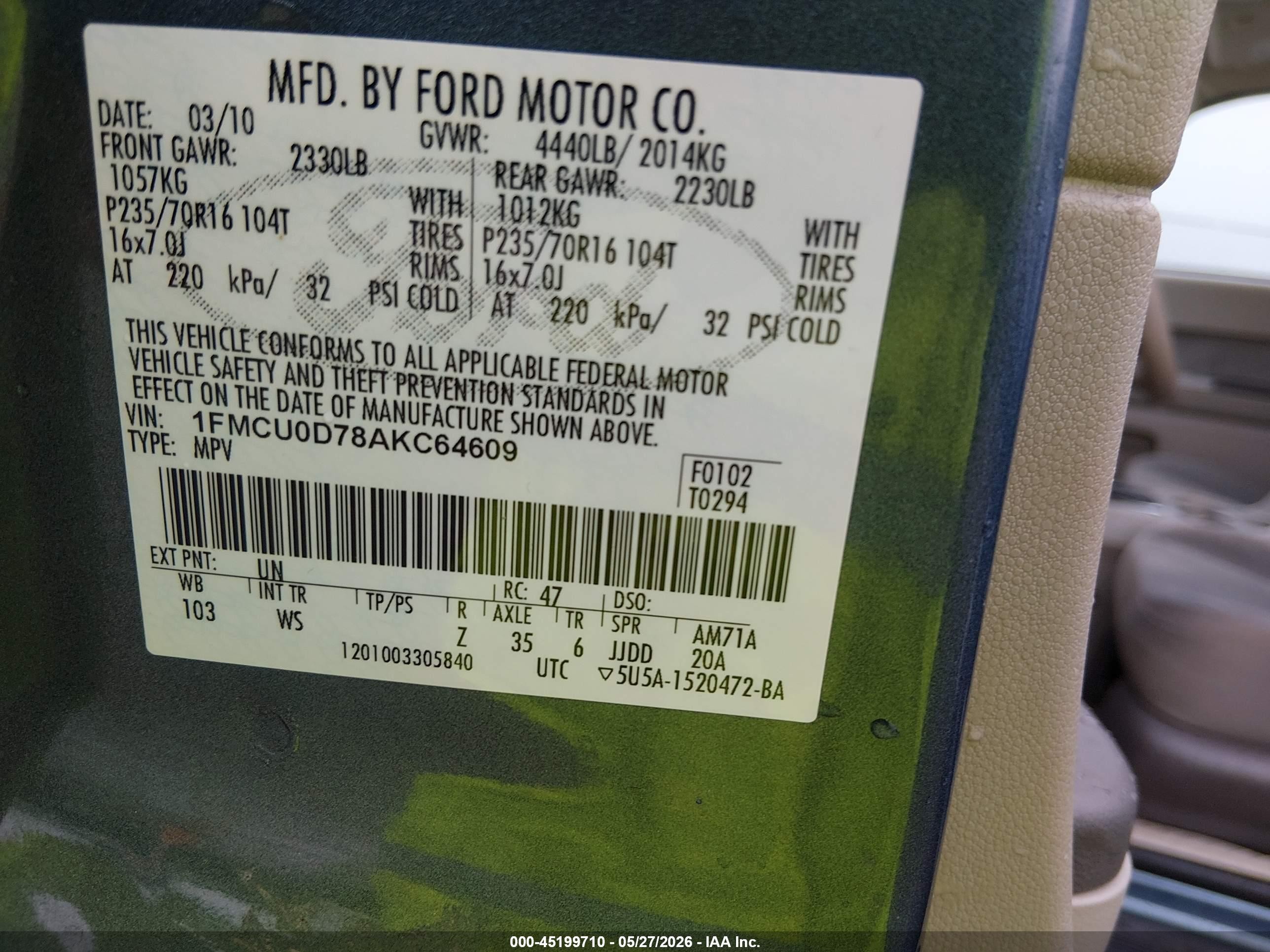 2010 Ford Escape Xlt Blue vin: 1FMCU0D78AKC64609