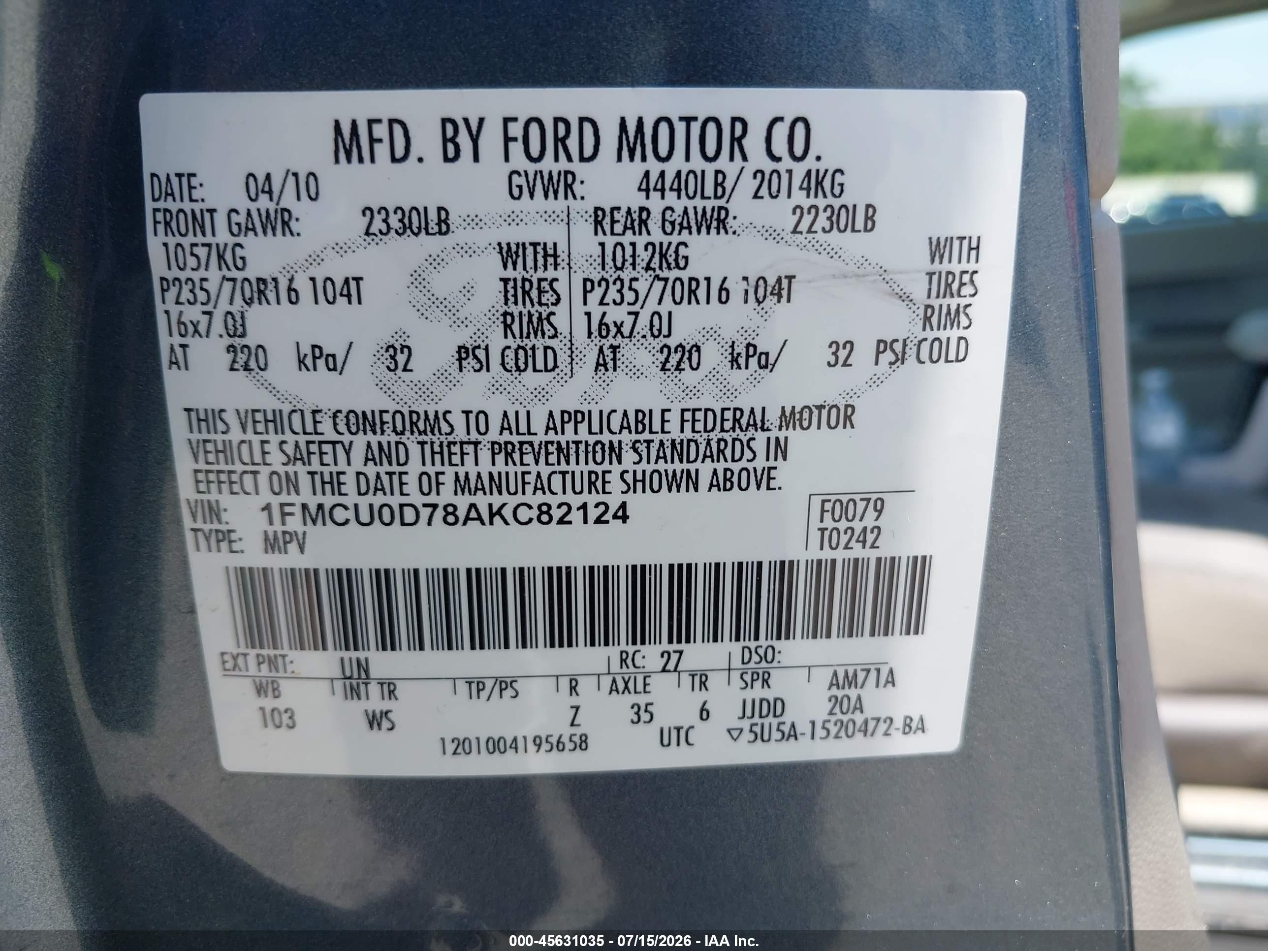 2010 Ford Escape Xlt Синий vin: 1FMCU0D78AKC82124