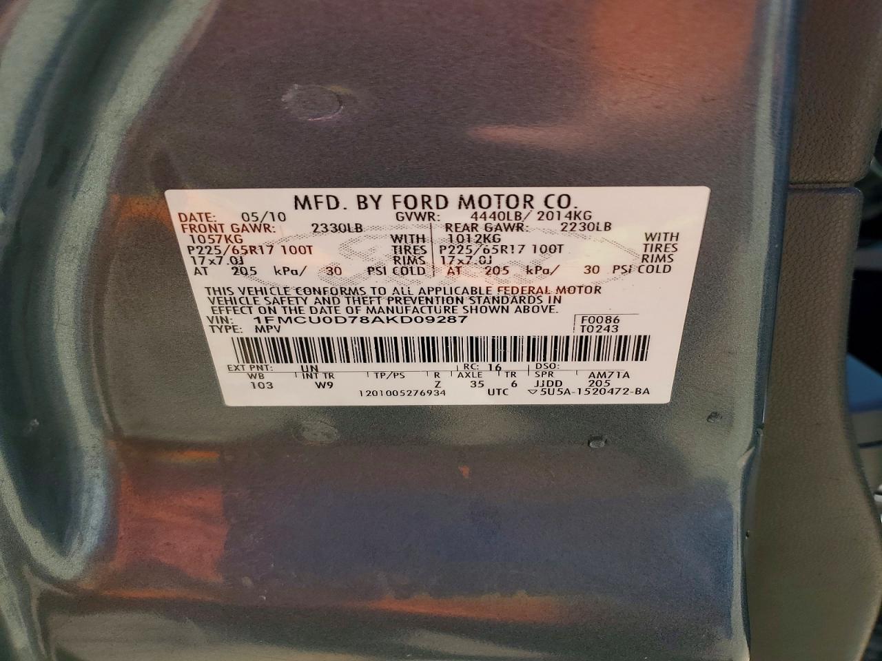 2010 Ford Escape Xlt Blue vin: 1FMCU0D78AKD09287