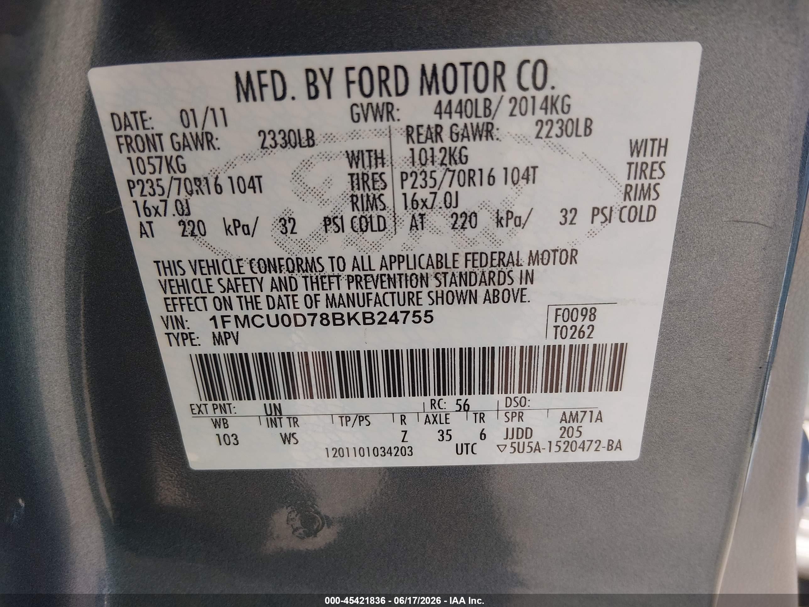 2011 Ford Escape Xlt Teal vin: 1FMCU0D78BKB24755