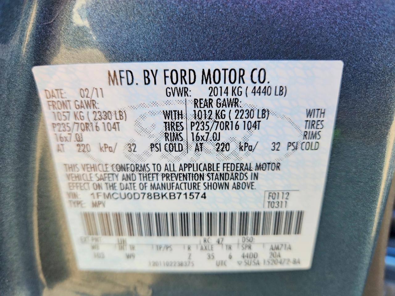 2011 Ford Escape Xlt Teal vin: 1FMCU0D78BKB71574