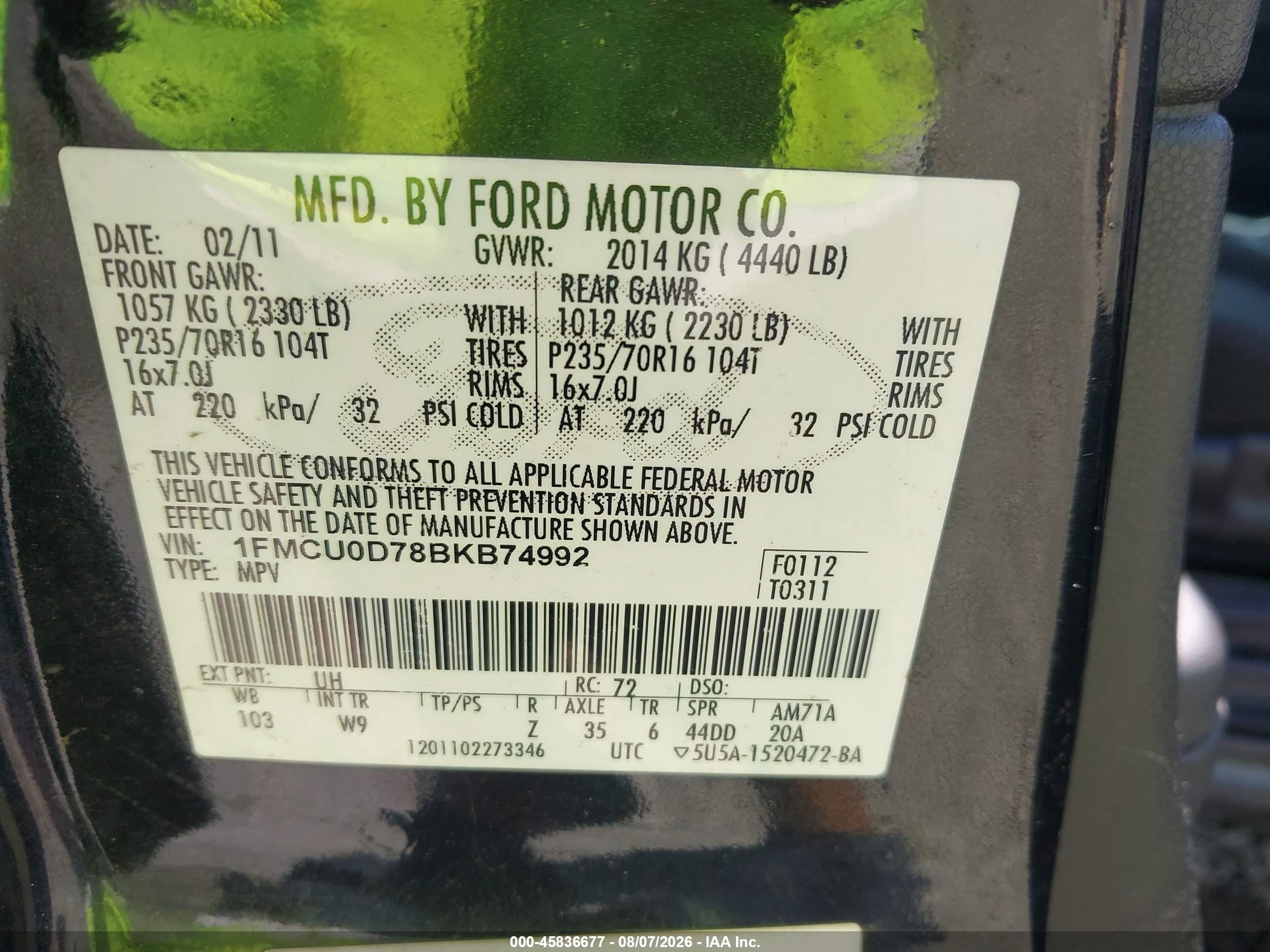 2011 Ford Escape Xlt Black vin: 1FMCU0D78BKB74992