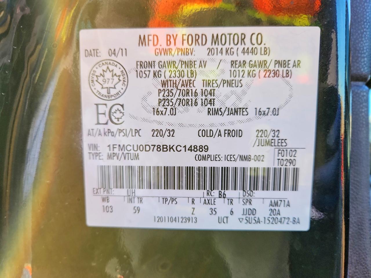 2011 Ford Escape Xlt Black vin: 1FMCU0D78BKC14889