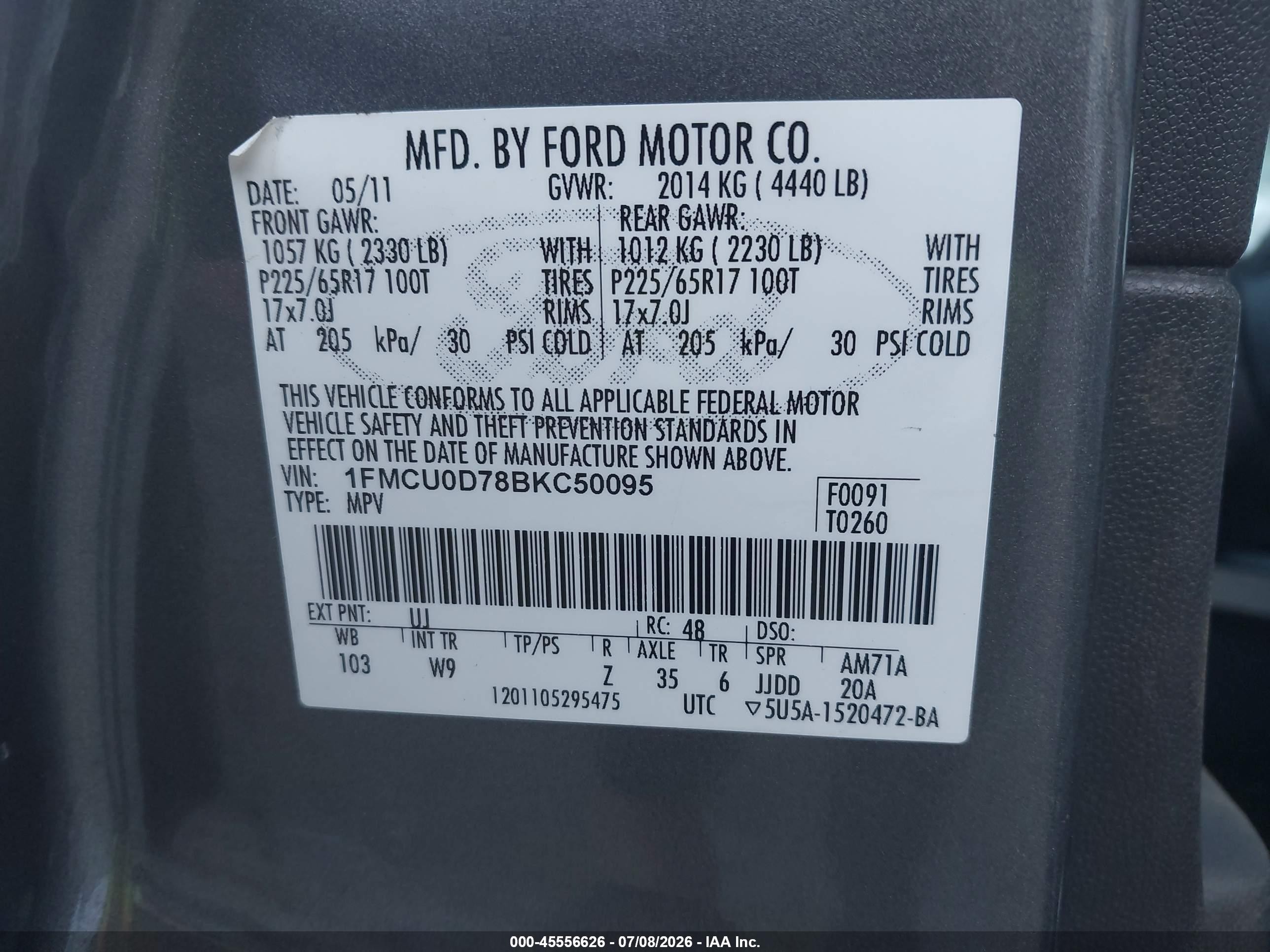 2011 Ford Escape Xlt Gray vin: 1FMCU0D78BKC50095