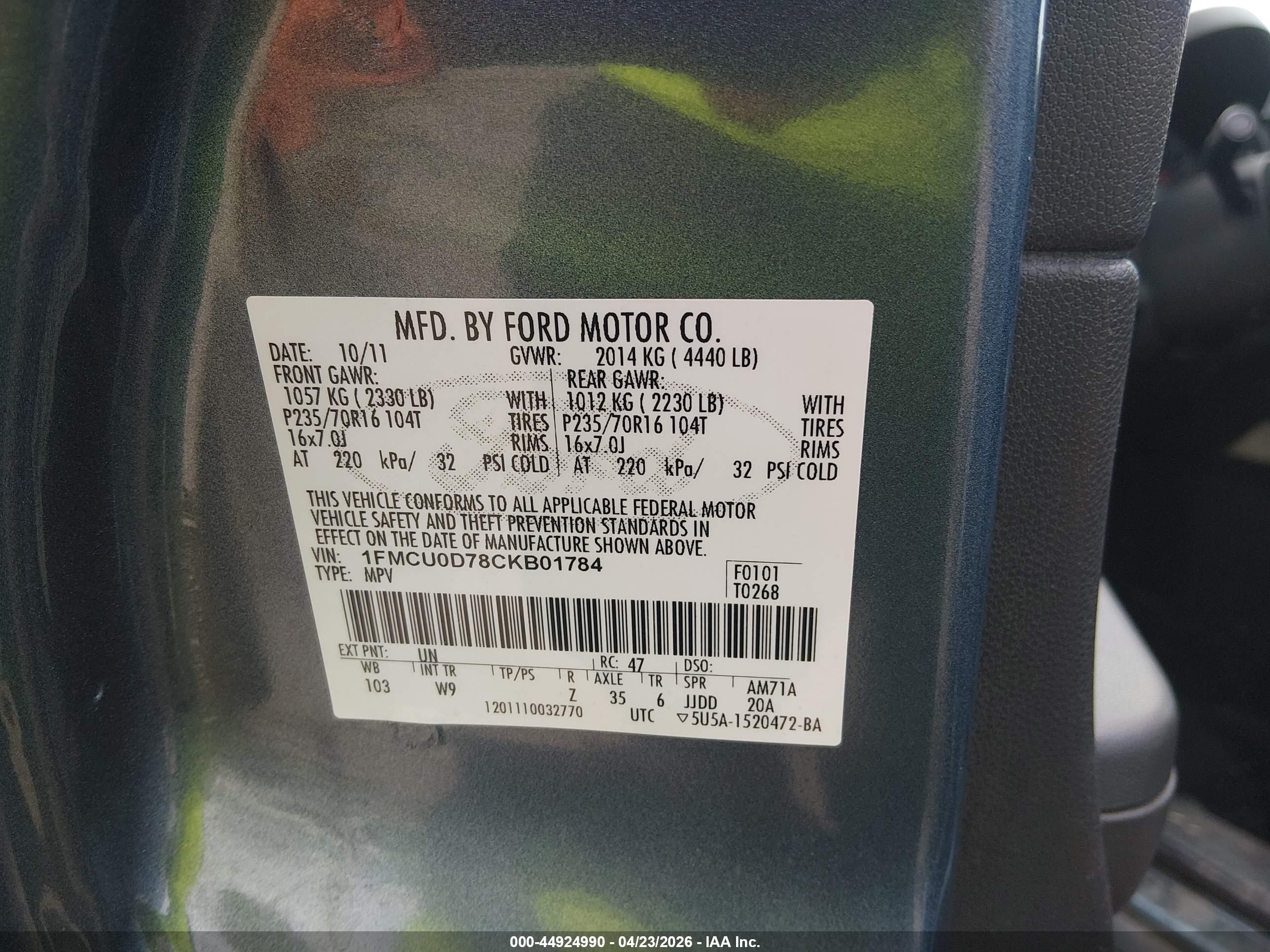 2012 Ford Escape Xlt Blue vin: 1FMCU0D78CKB01784
