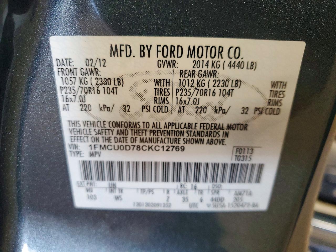 2012 Ford Escape Xlt Blue vin: 1FMCU0D78CKC12769
