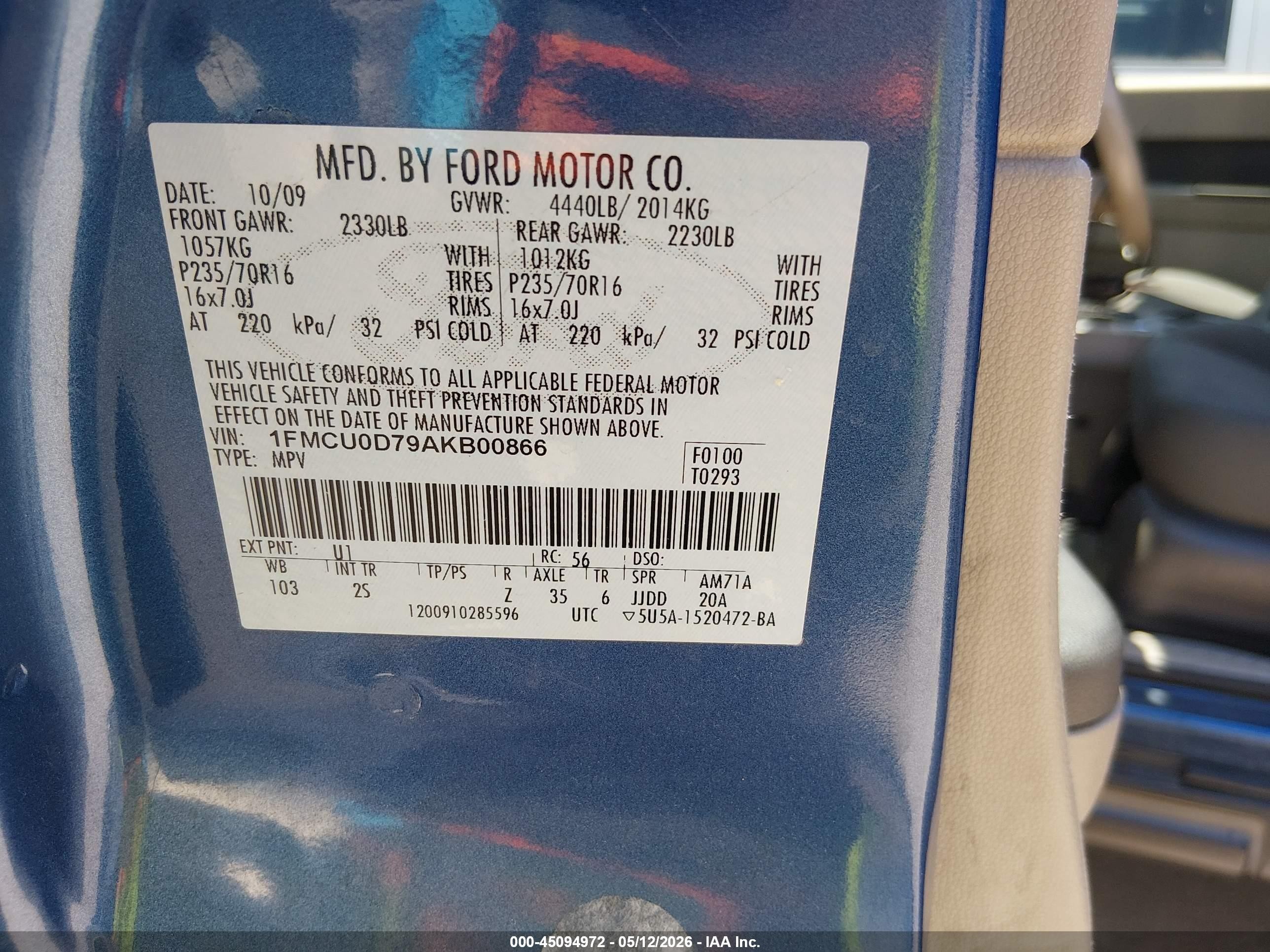 2010 Ford Escape Xlt Синий vin: 1FMCU0D79AKB00866