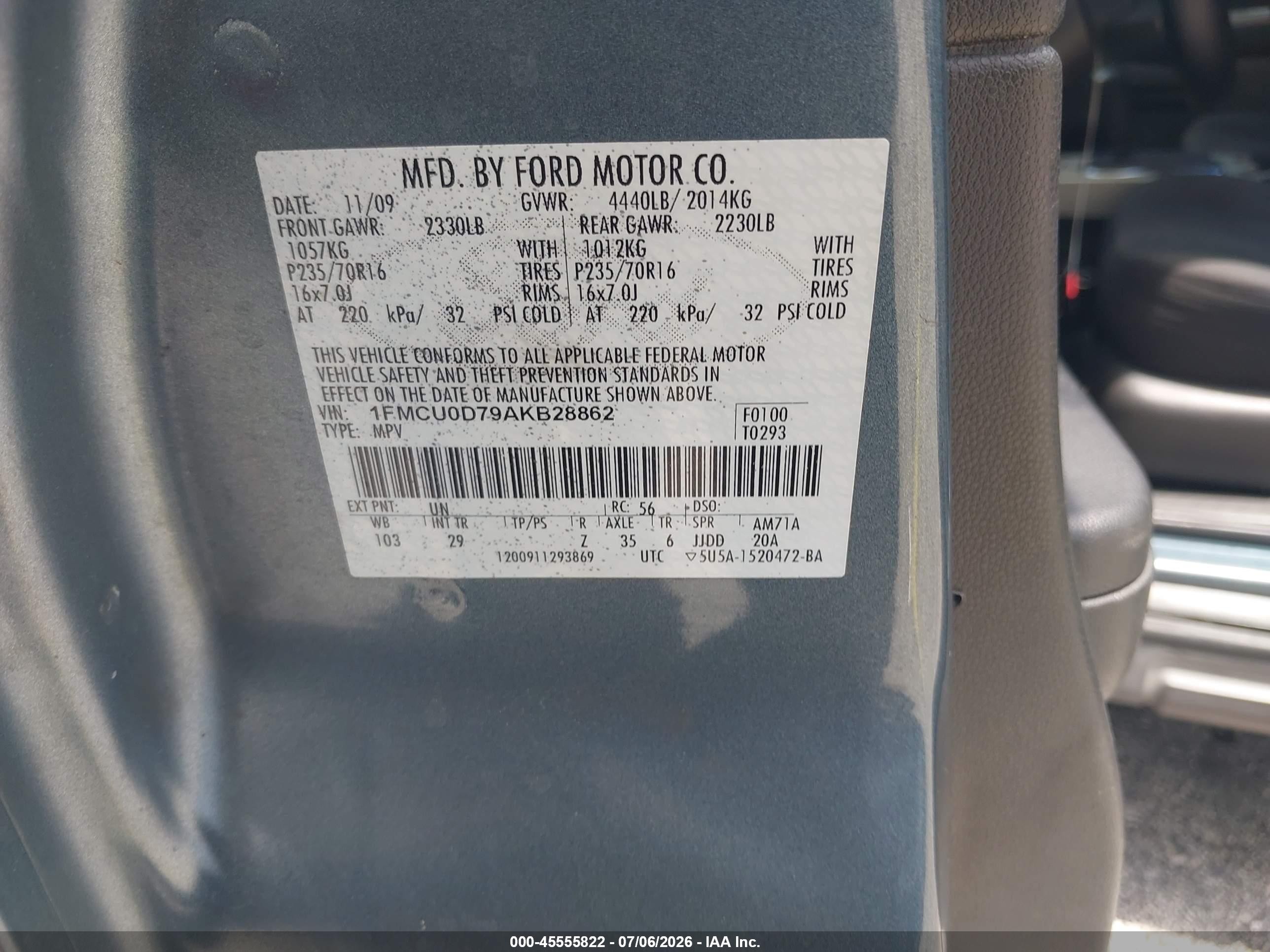 2010 Ford Escape Xlt Серый vin: 1FMCU0D79AKB28862
