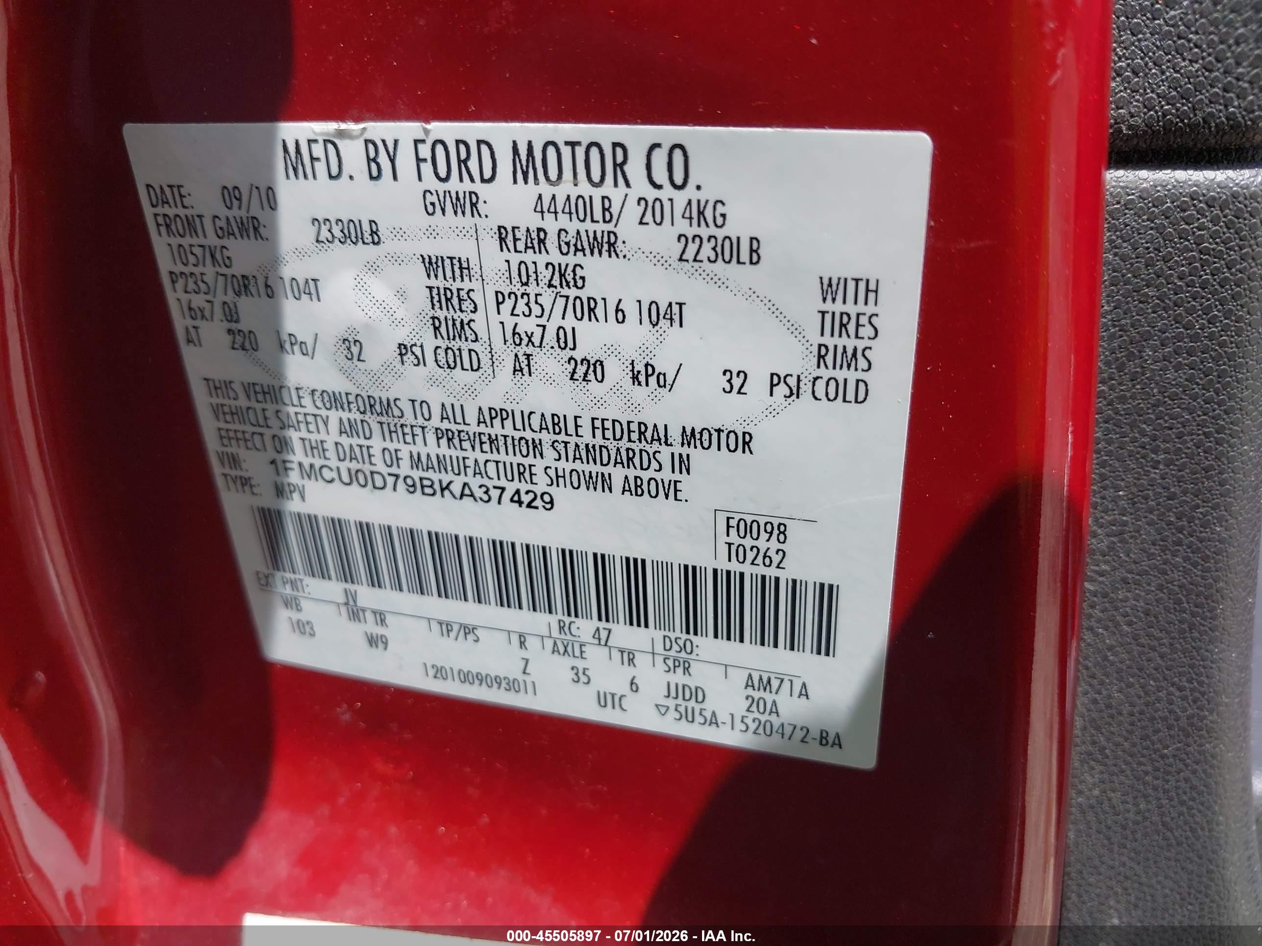 2011 Ford Escape Xlt Burgundy vin: 1FMCU0D79BKA37429