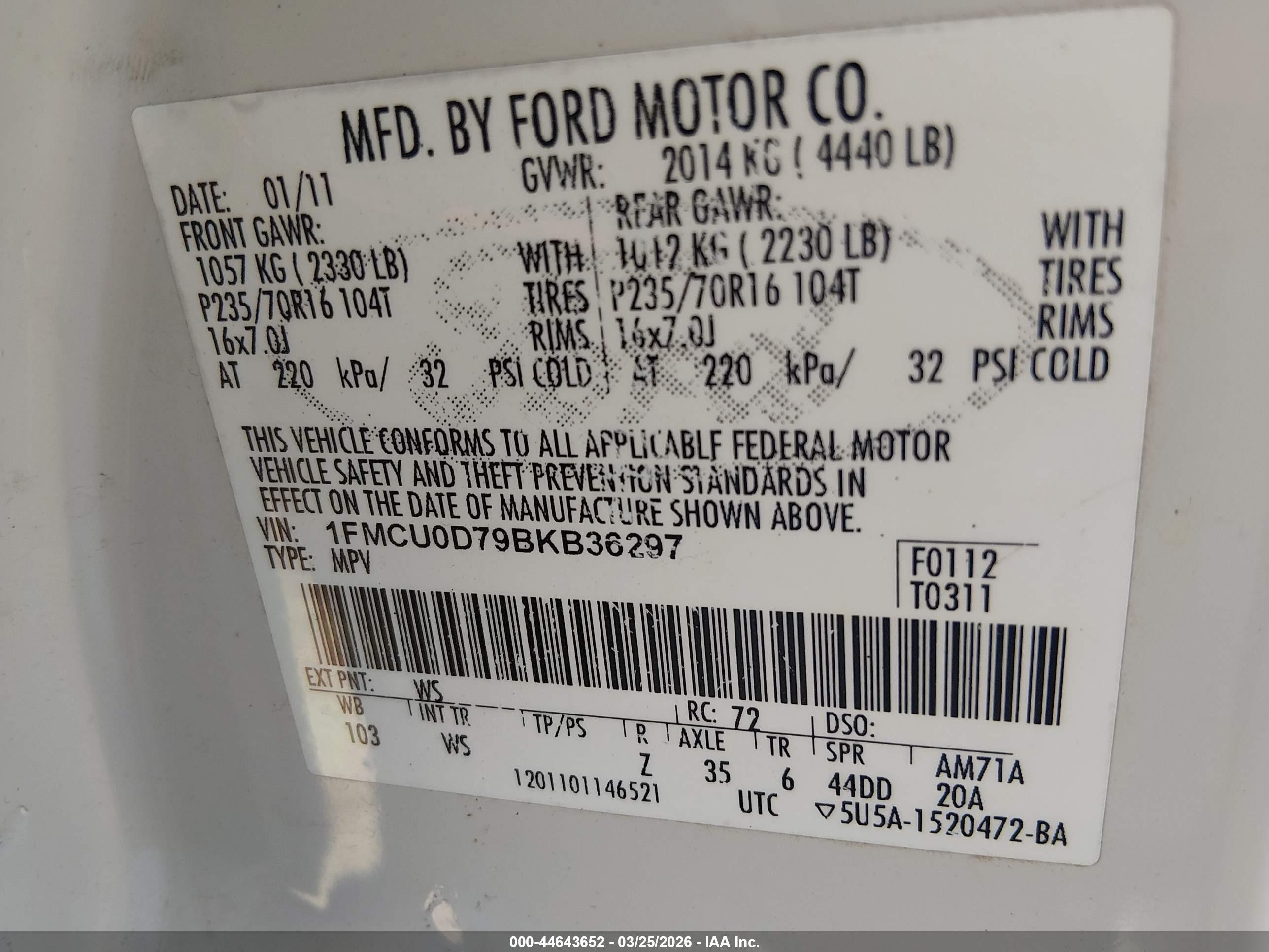 2011 Ford Escape Xlt Белый vin: 1FMCU0D79BKB36297