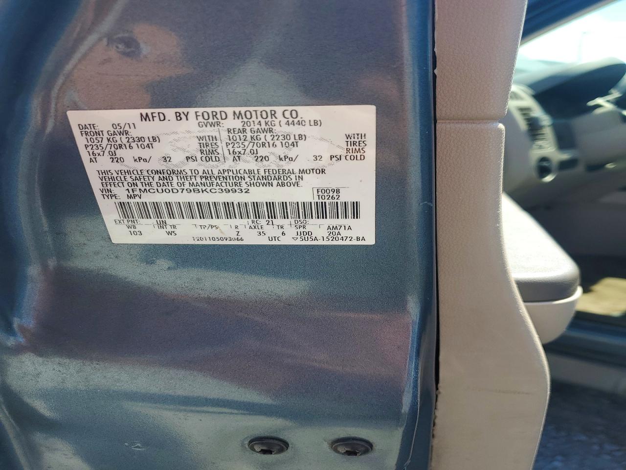 2011 Ford Escape Xlt Blue vin: 1FMCU0D79BKC39932