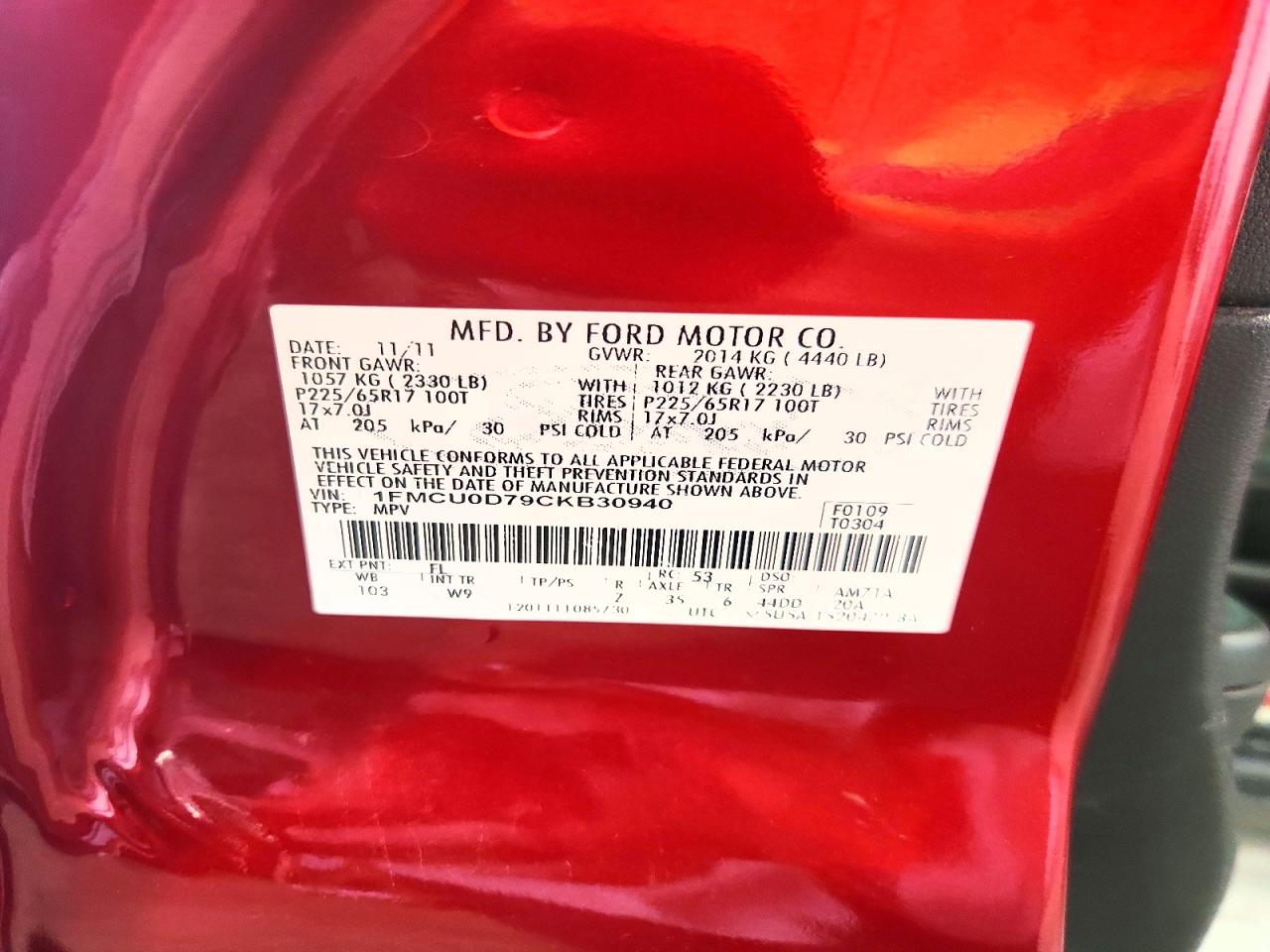 2012 Ford Escape Xlt Red vin: 1FMCU0D79CKB30940