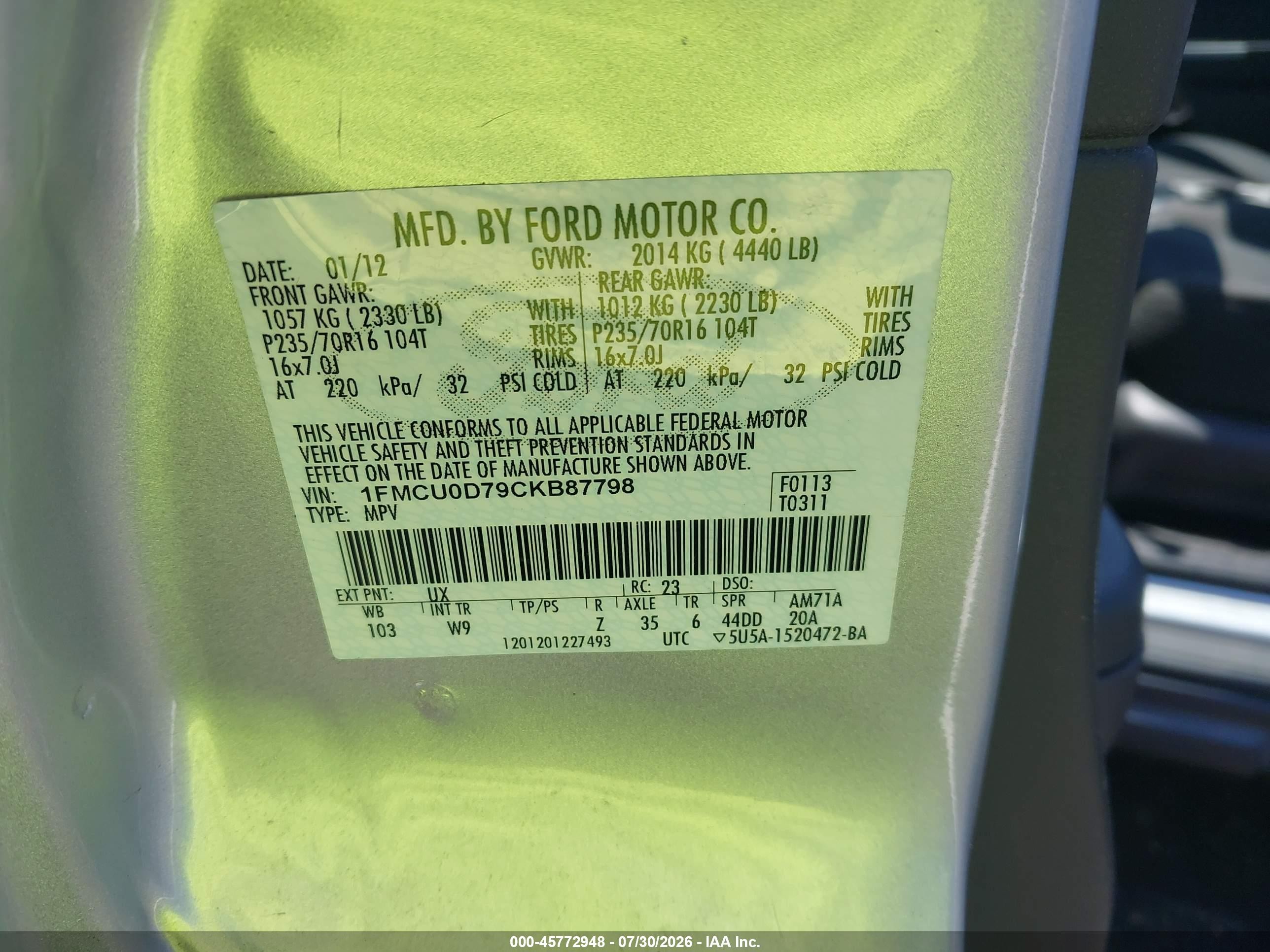 2012 Ford Escape Xlt Silver vin: 1FMCU0D79CKB87798