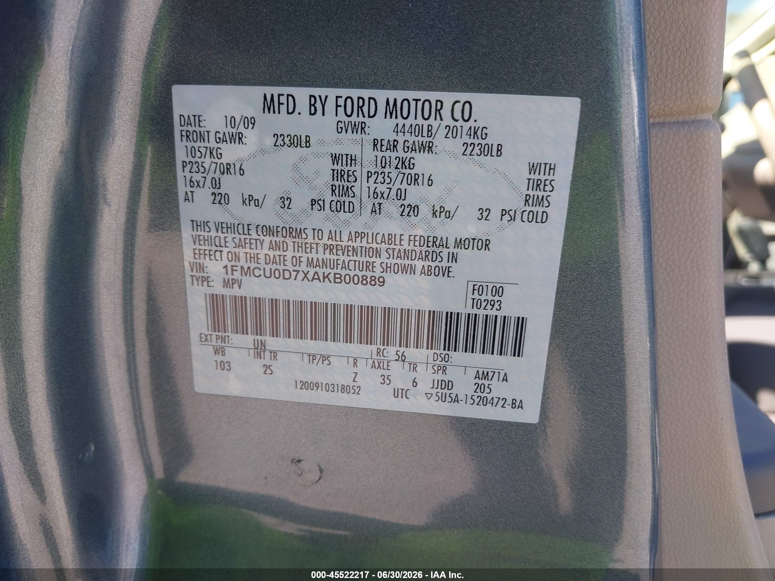 2010 Ford Escape Xlt Blue vin: 1FMCU0D7XAKB00889