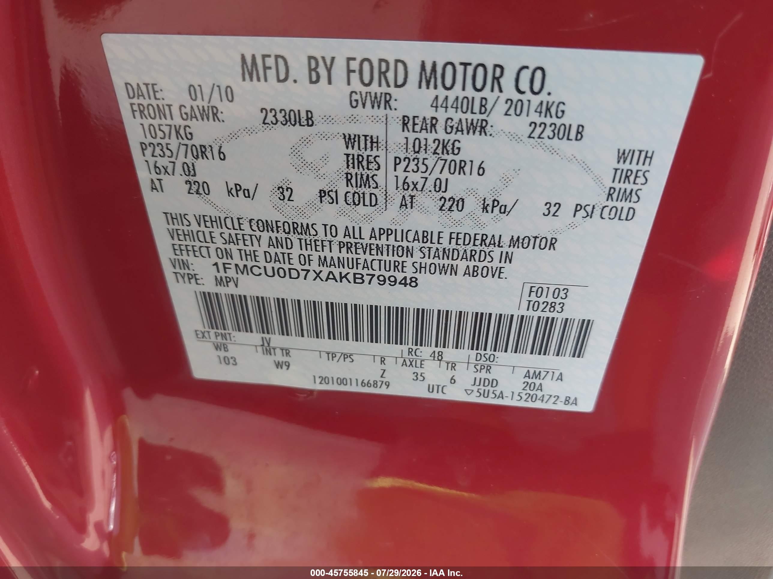 2010 Ford Escape Xlt Red vin: 1FMCU0D7XAKB79948