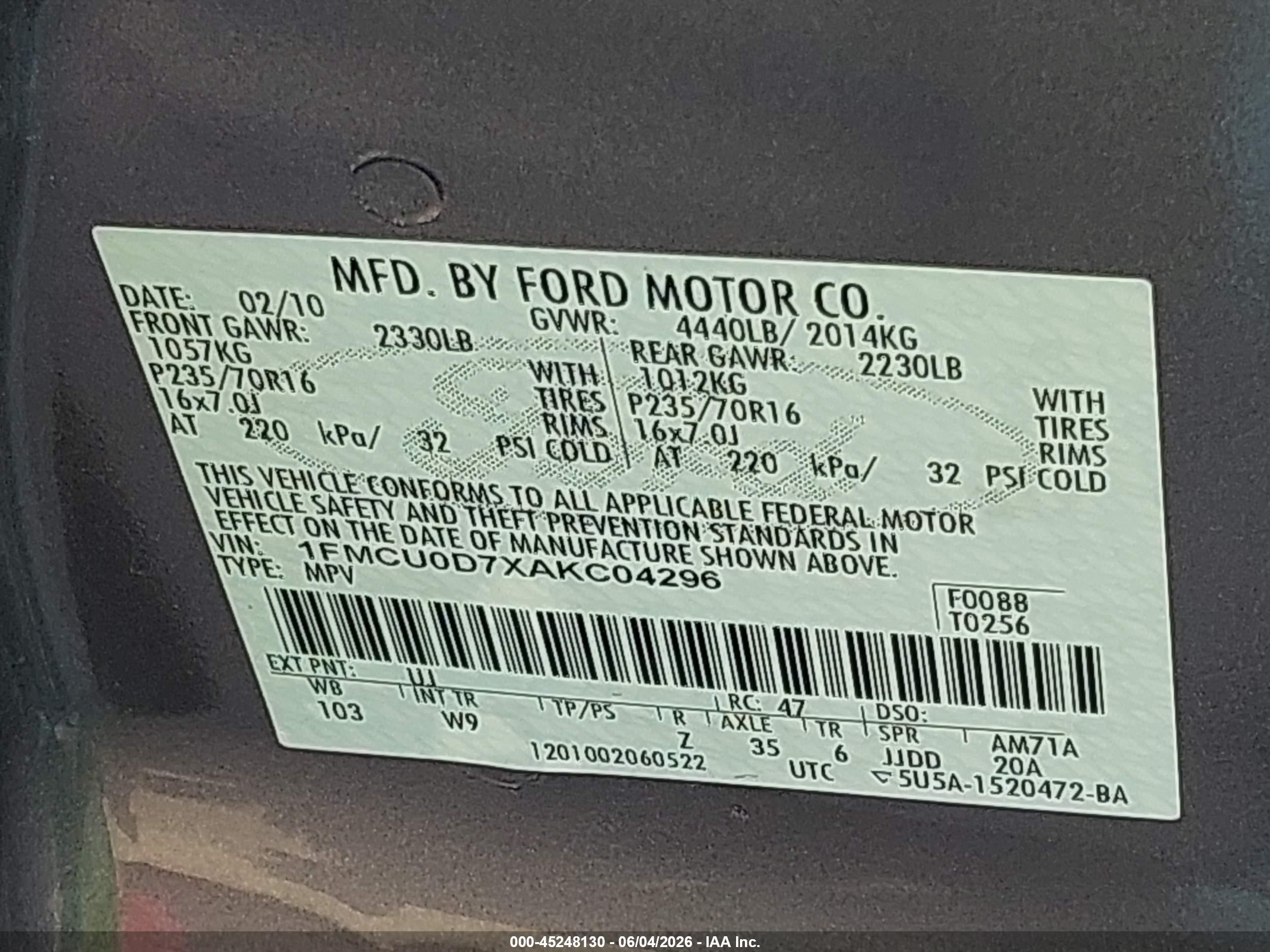 2010 Ford Escape Xlt Gray vin: 1FMCU0D7XAKC04296